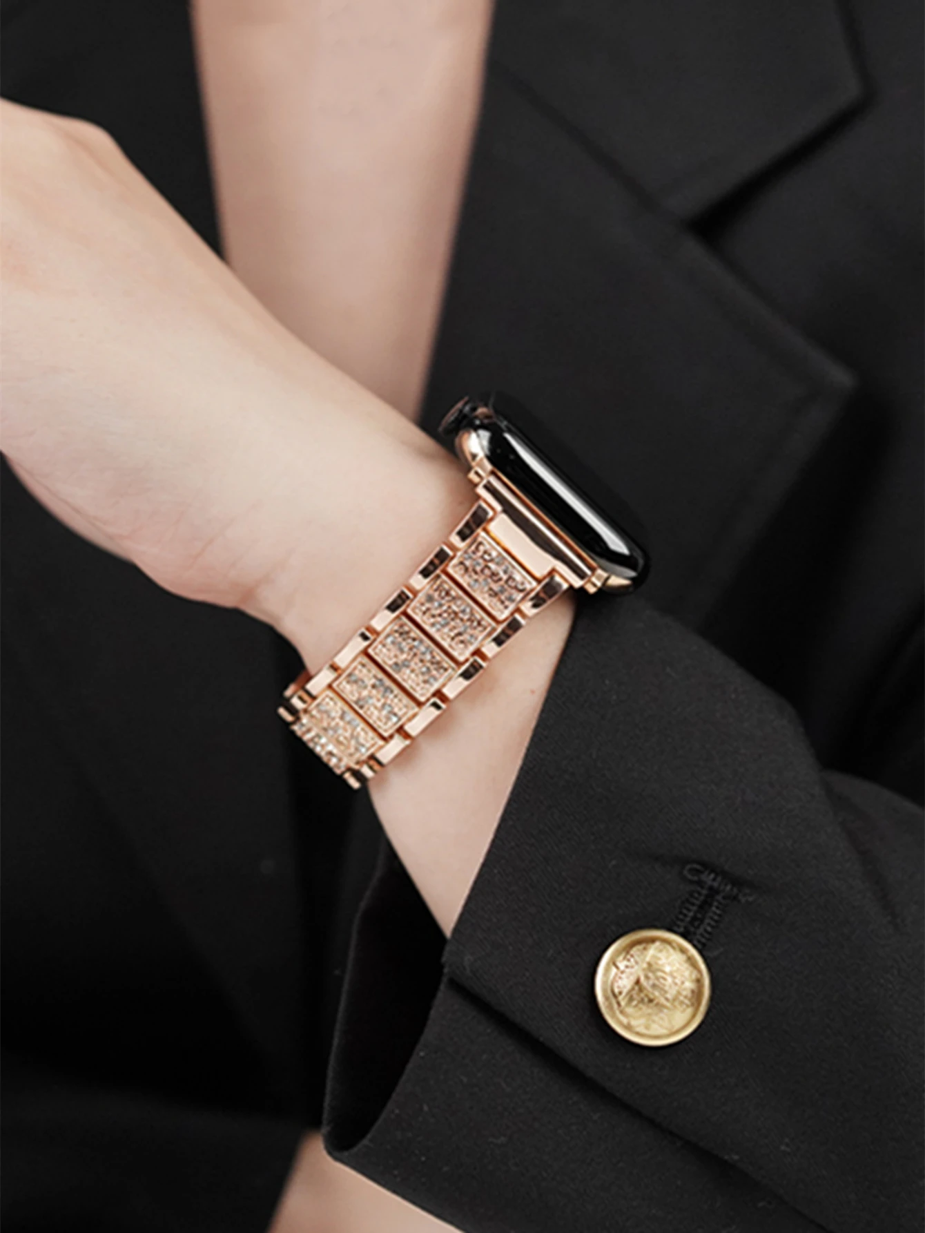 Bracelet de montre métallique entièrement serti de cristaux, compatible avec Apple Watch — vue 2