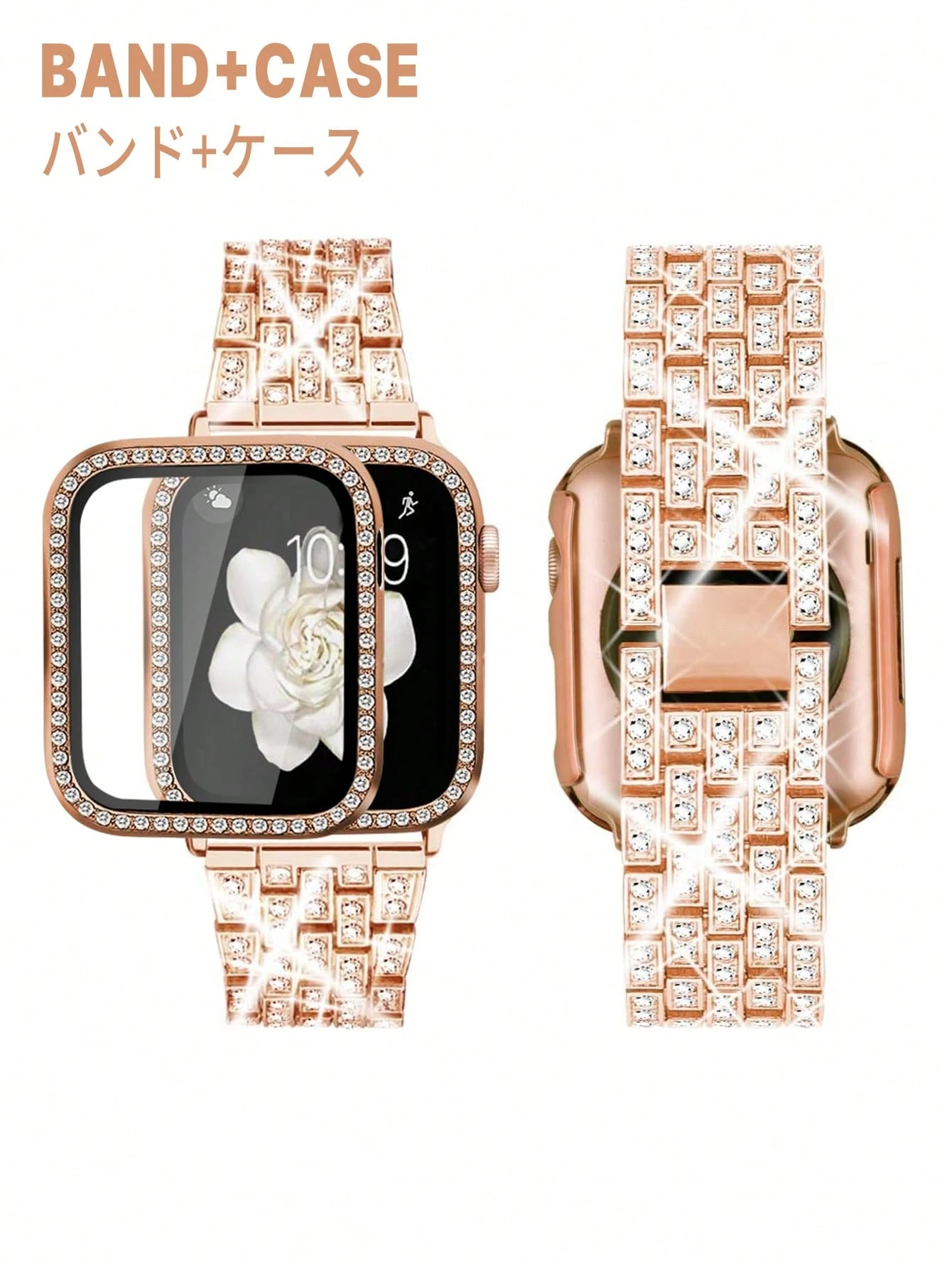 Bracelet de montre en métal or rose avec diamants, élégant et luxueux, avec boîtier or — vue 4