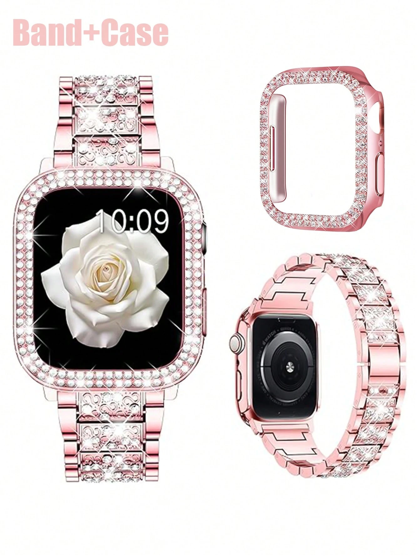 Bracelet de montre incrusté de strass scintillants et boîtier compatible avec Apple Watch — vue 6