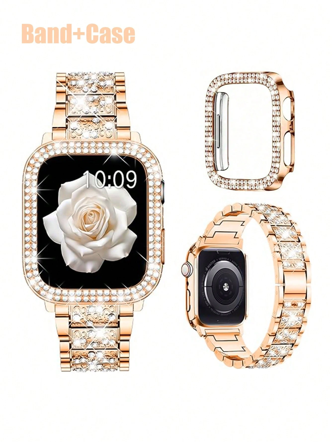 Bracelet de montre incrusté de strass scintillants et boîtier compatible avec Apple Watch — vue 4