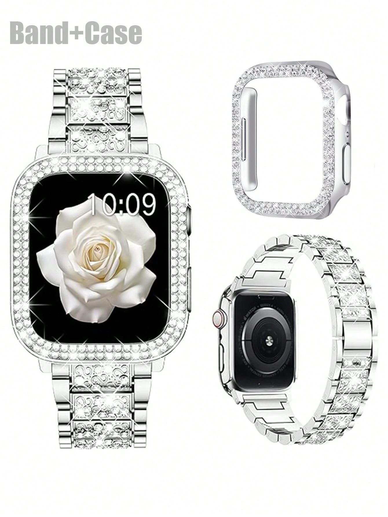 Bracelet de montre incrusté de strass scintillants et boîtier compatible avec Apple Watch — vue 2