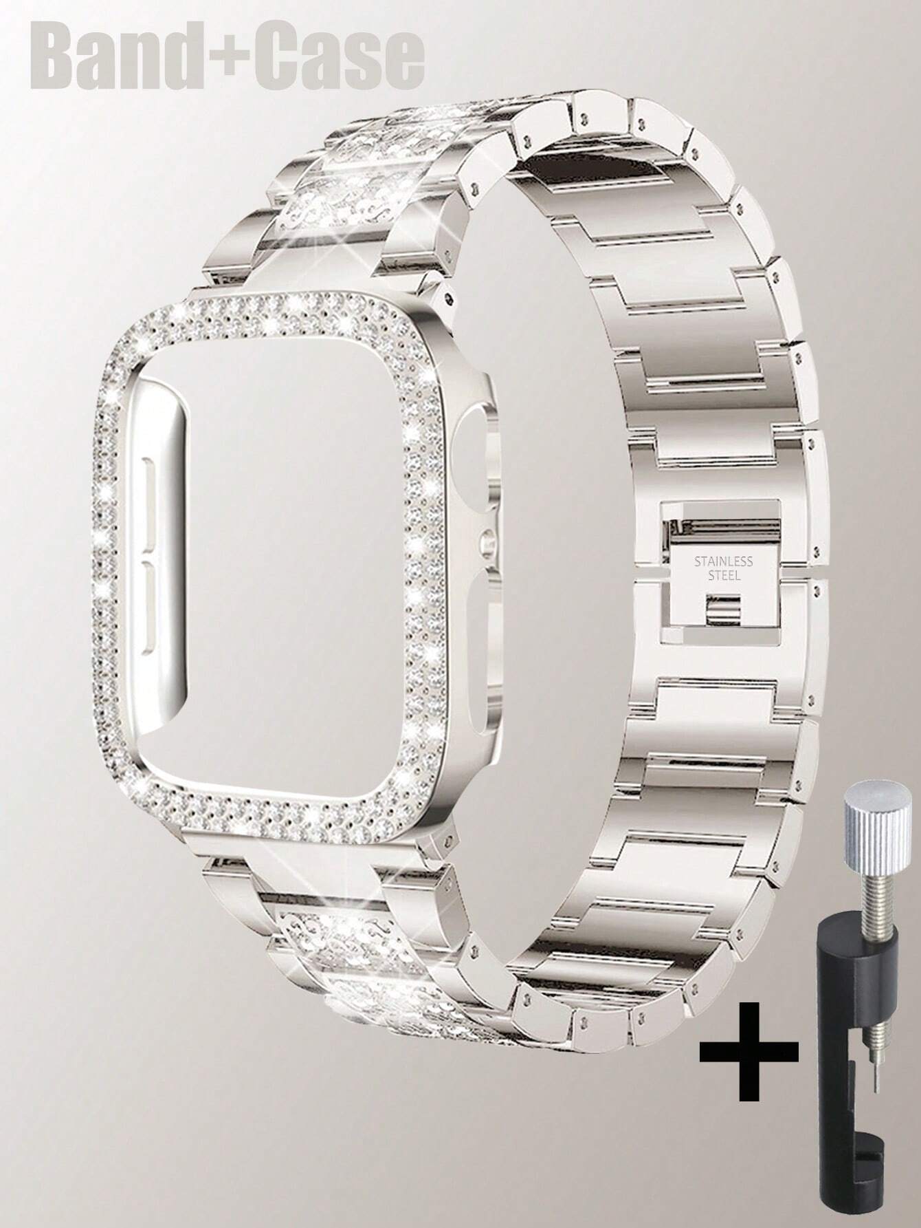 Bracelet de montre incrusté de strass scintillants et boîtier compatible avec Apple Watch — vue 5