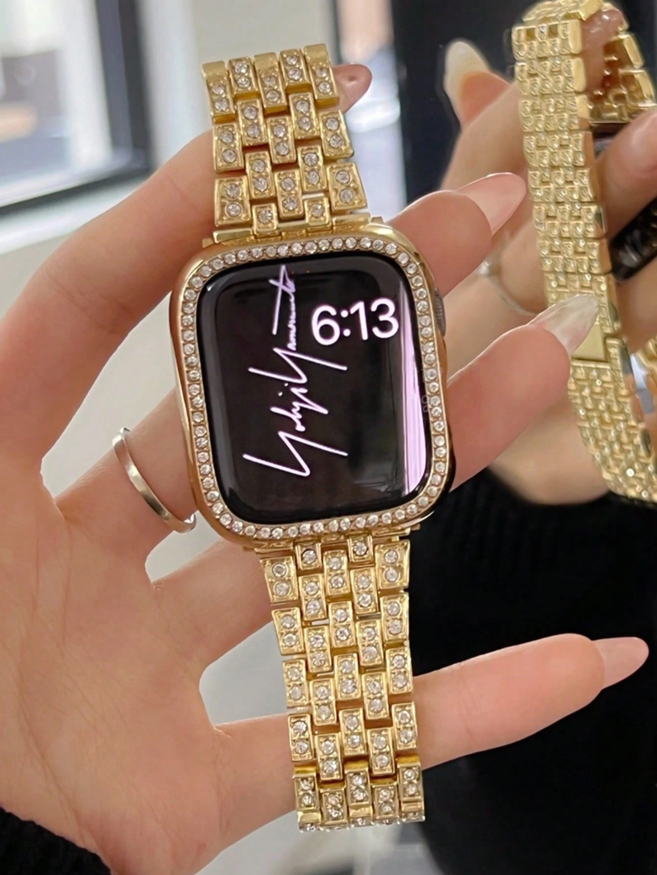 Bracelet de montre en métal or rose avec diamants, élégant et luxueux, avec boîtier or — vue 11