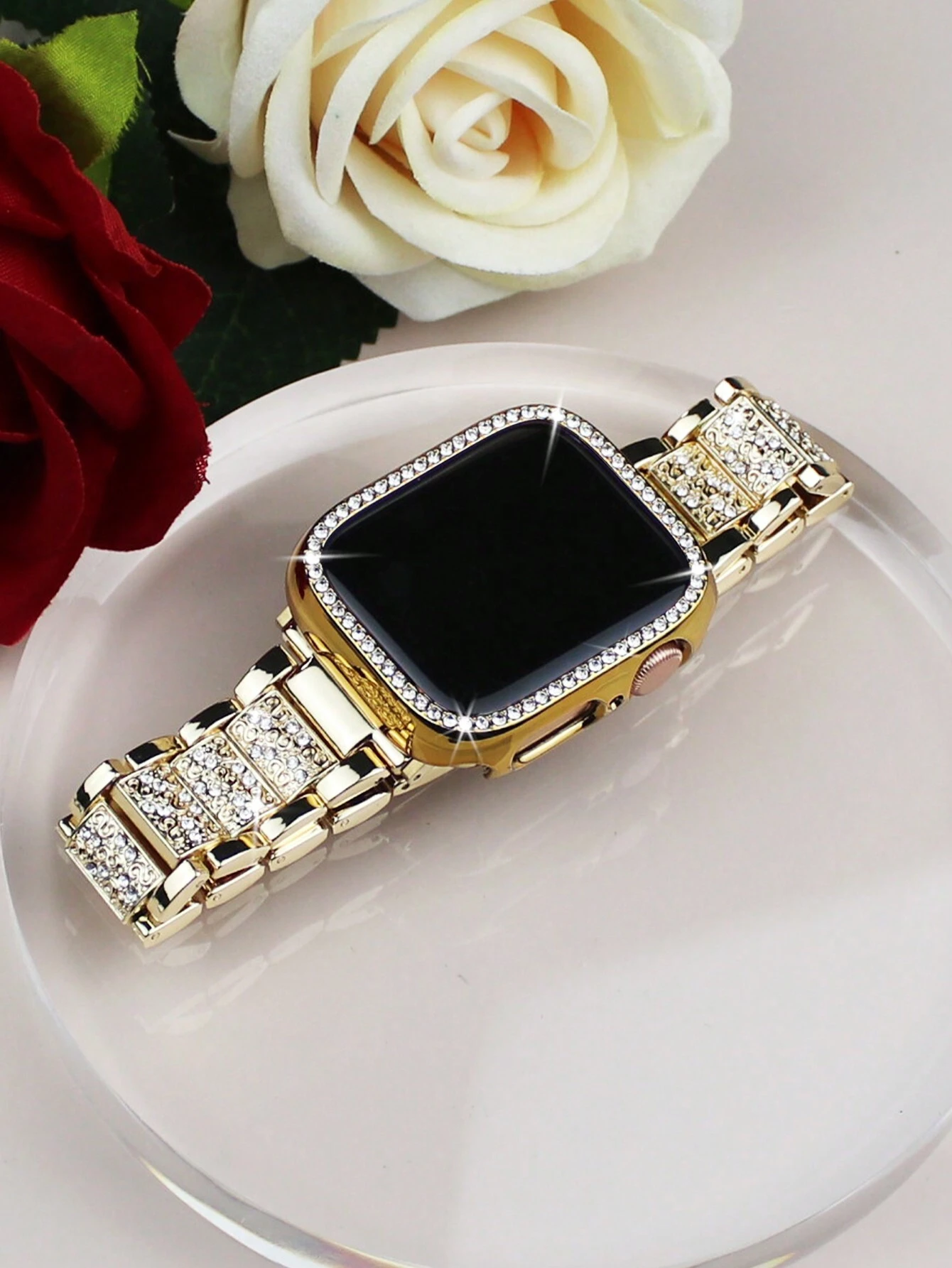 Bracelet de montre incrusté de strass scintillants et boîtier compatible avec Apple Watch — vue 8