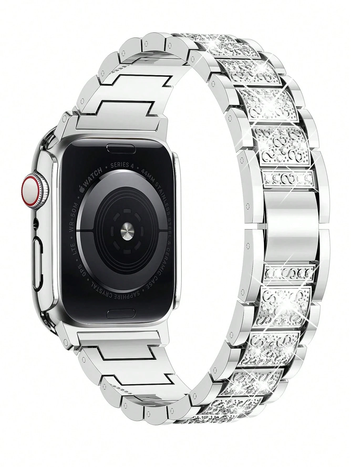 Bracelet de montre incrusté de strass scintillants et boîtier compatible avec Apple Watch — vue 9