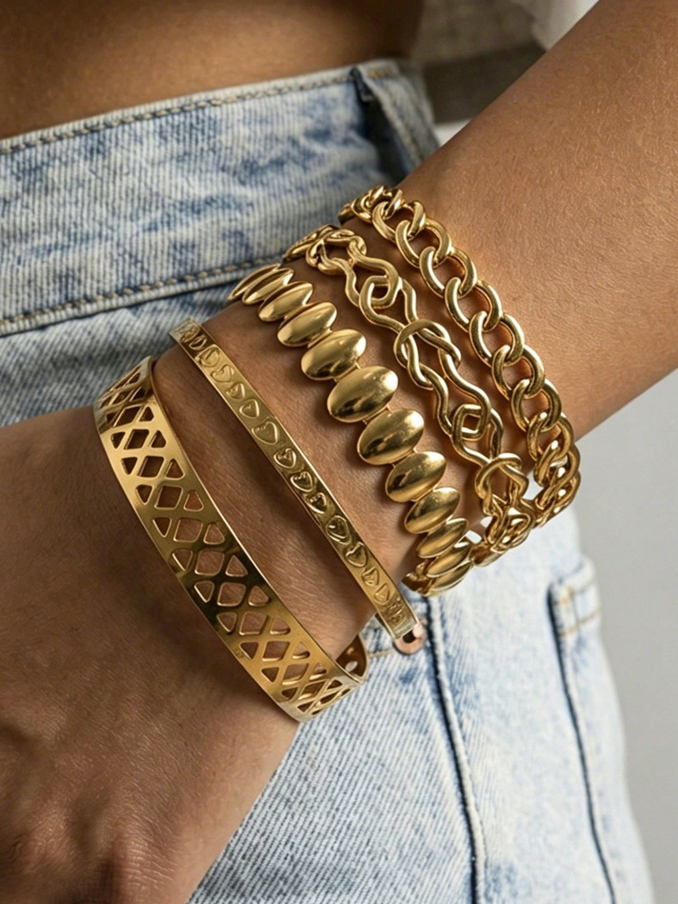 /Set Bracelet chaîne minimaliste européen et américain, Bracelet ouvert à nœud mélangé — vue 2