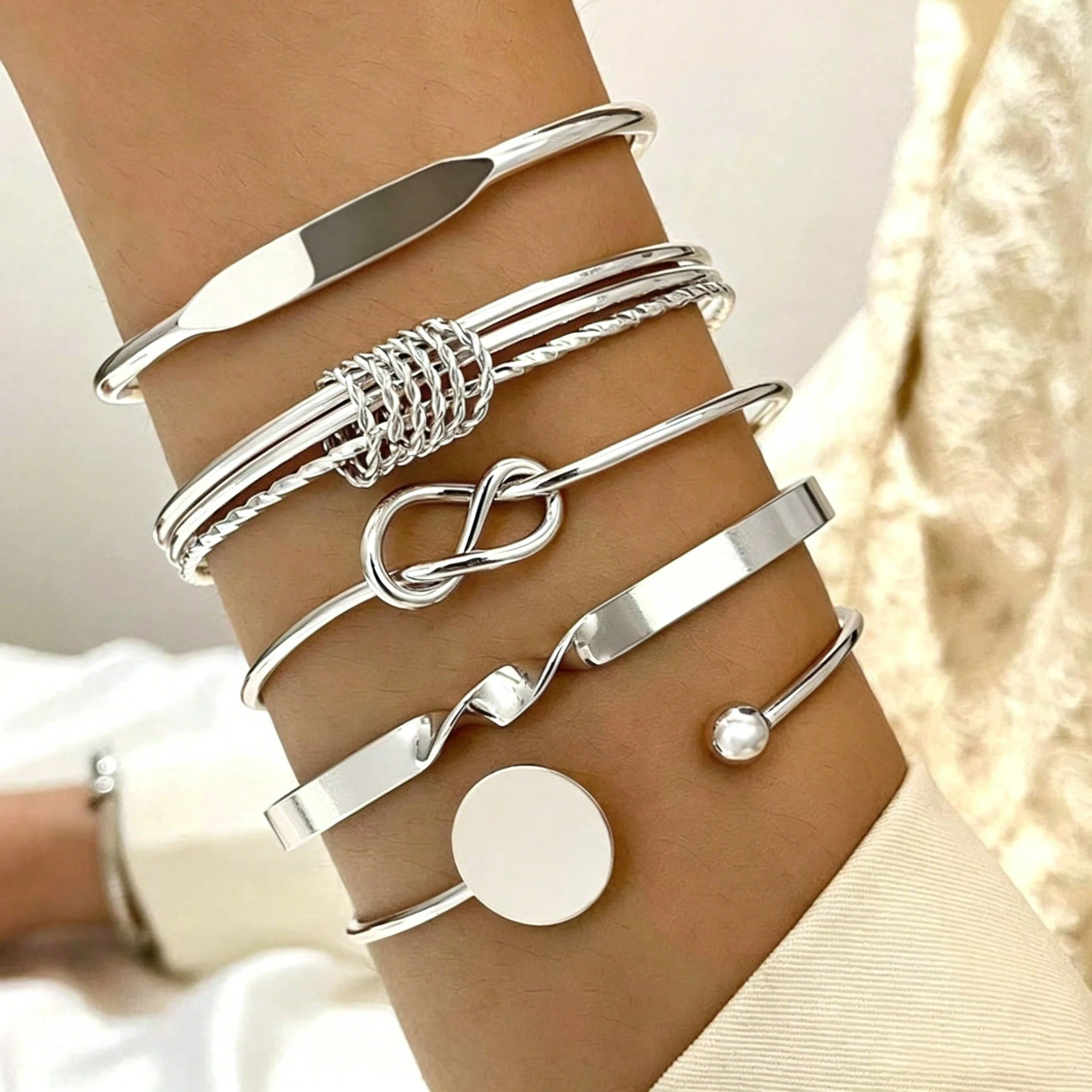 /Set Bracelet chaîne minimaliste européen et américain, Bracelet ouvert à nœud mélangé