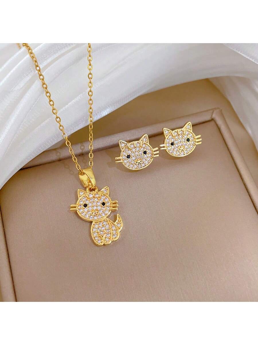 1 Set Collier et Boucles d'Oreilles en Acier Inoxydable avec Chaîne, Pendentif Goutte — vue 8