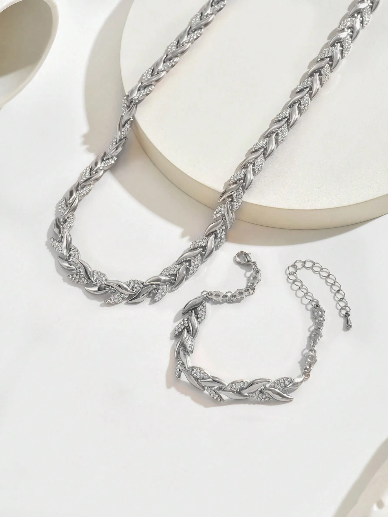1 ensemble bracelet et collier liés en cristal or rose, bijou élégant et pour femme, — vue 10