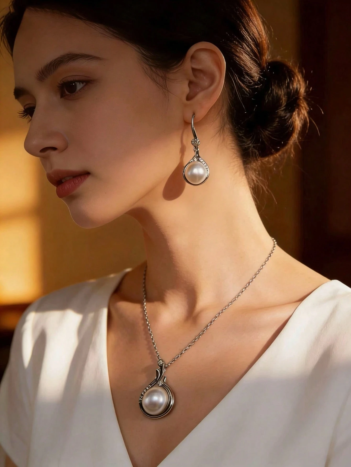 1 Set Collier et Boucles d'Oreilles en Acier Inoxydable avec Chaîne, Pendentif Goutte — vue 9