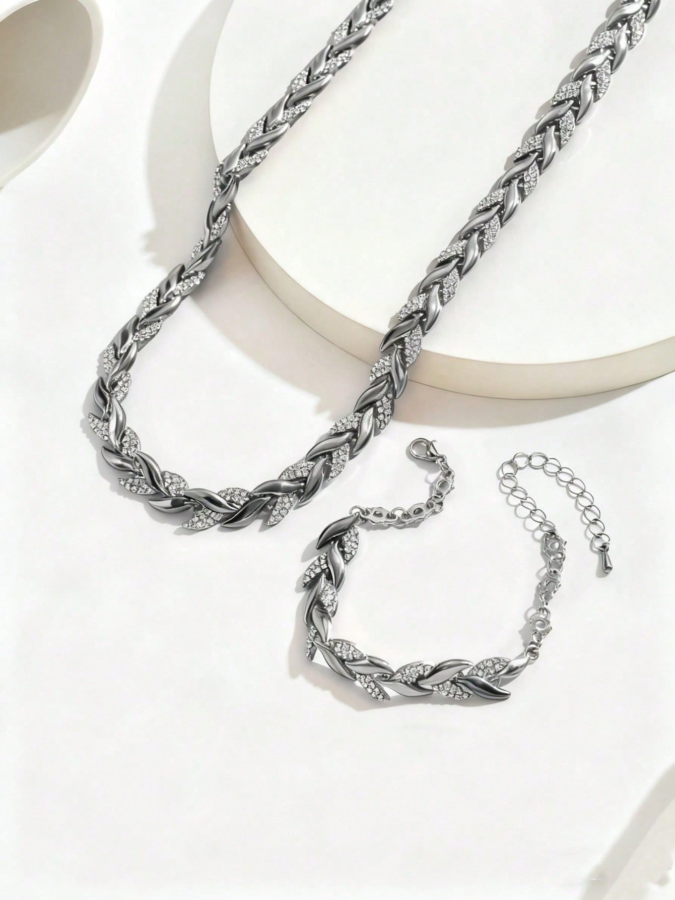1 ensemble bracelet et collier liés en cristal or rose, bijou élégant et pour femme, — vue 8