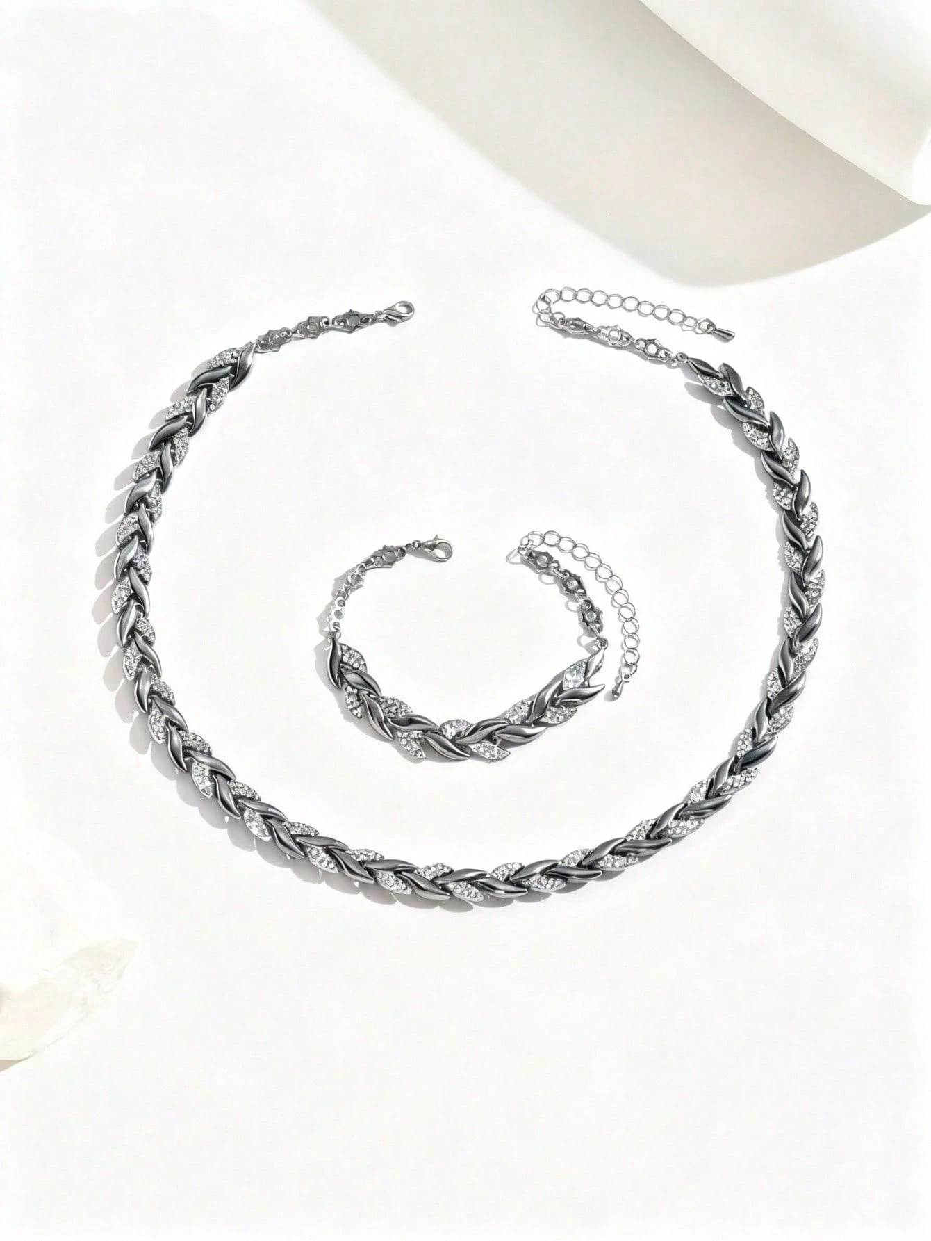 1 ensemble bracelet et collier liés en cristal or rose, bijou élégant et pour femme, — vue 12