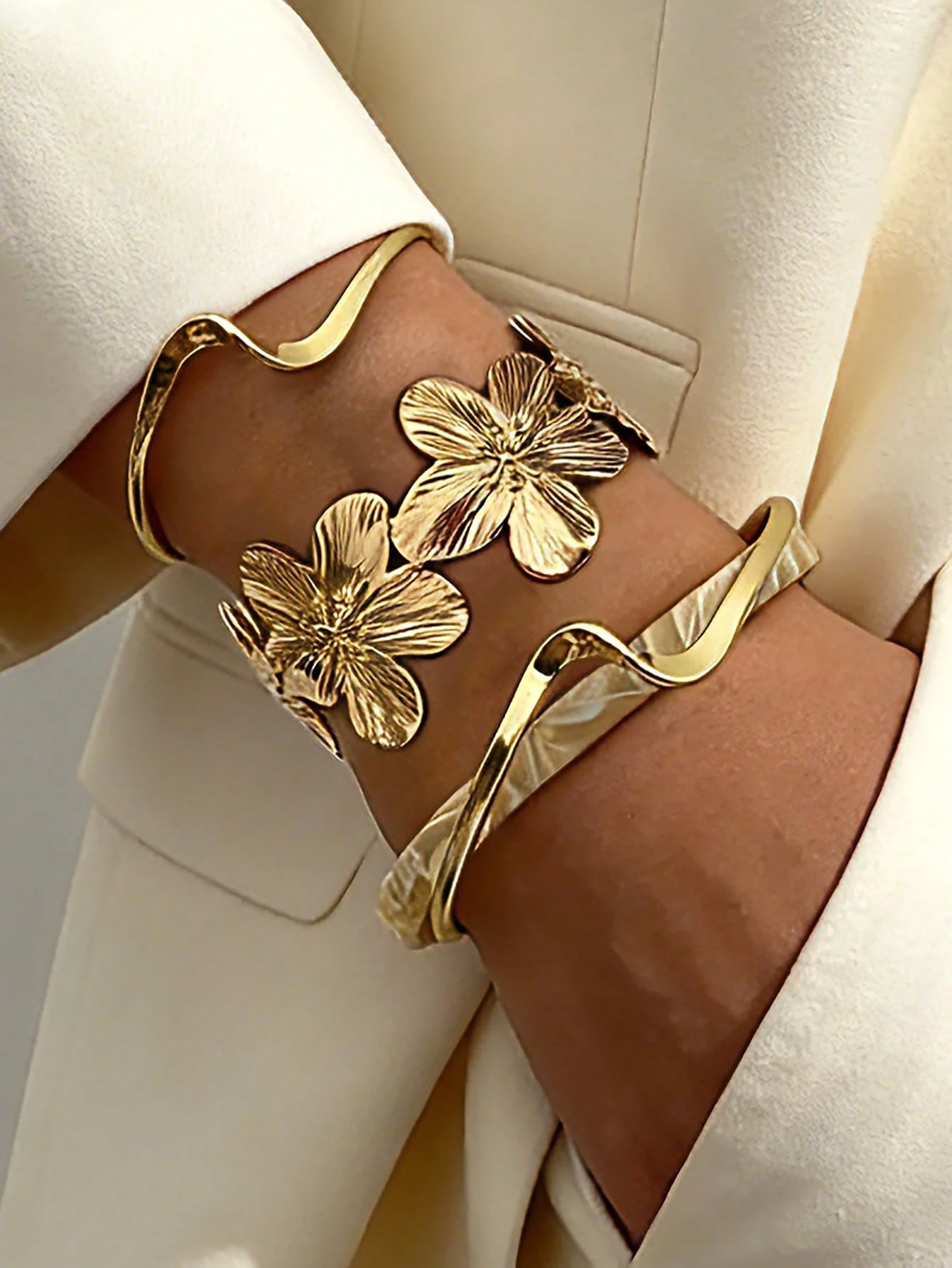 /set Bracelet large en métal doré avec design géométrique vintage exagéré et luxueux,
