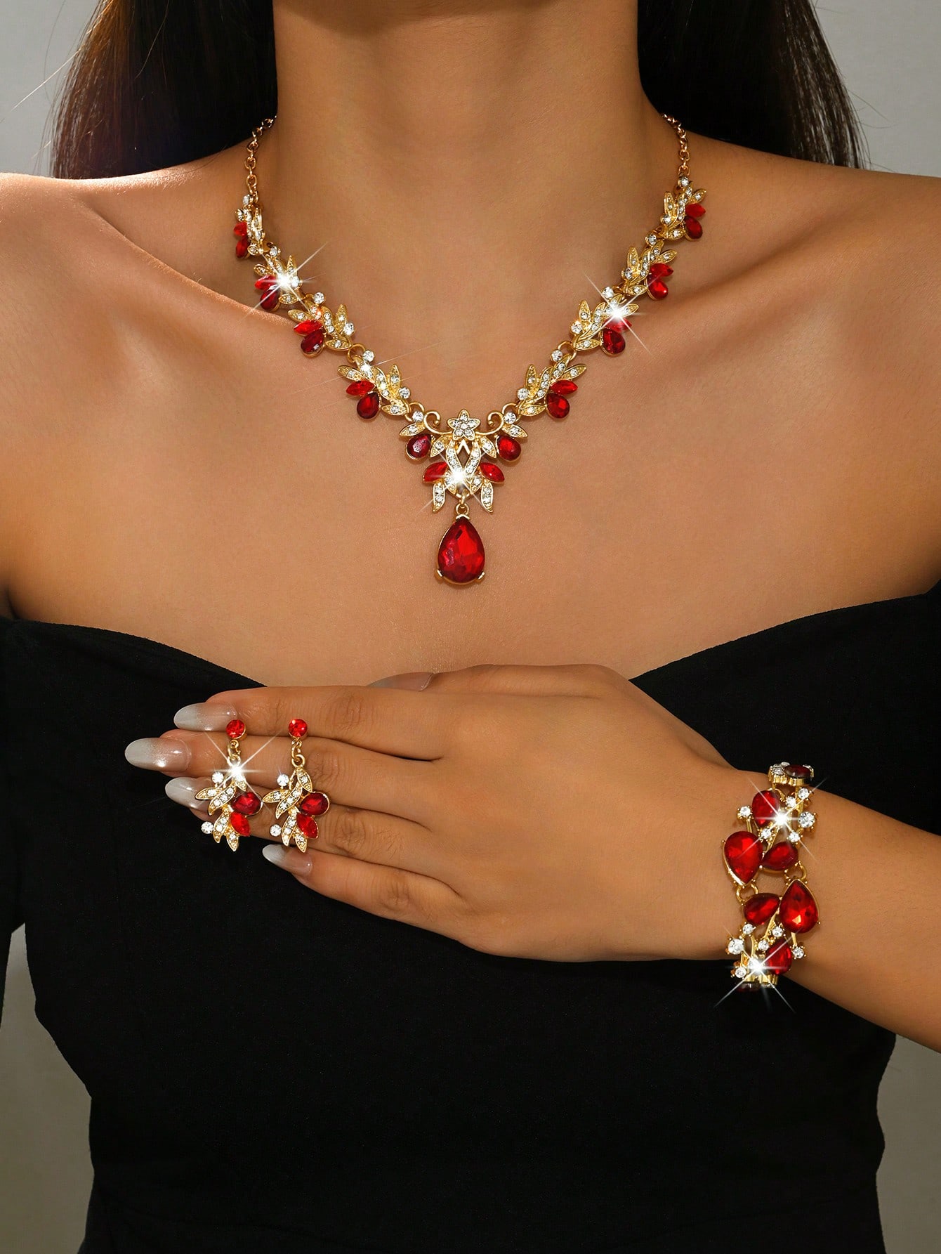 Ensemble de bijoux de mode comprenant un collier et des boucles d'oreilles brillants avec — vue 5