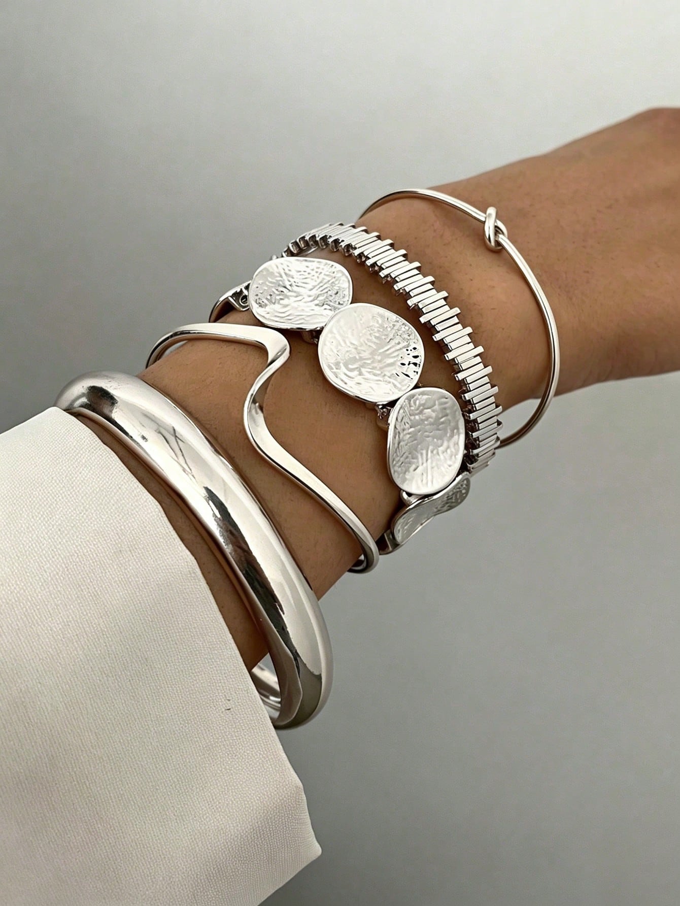 /set Bracelet large en métal doré avec design géométrique vintage exagéré et luxueux, — vue 11