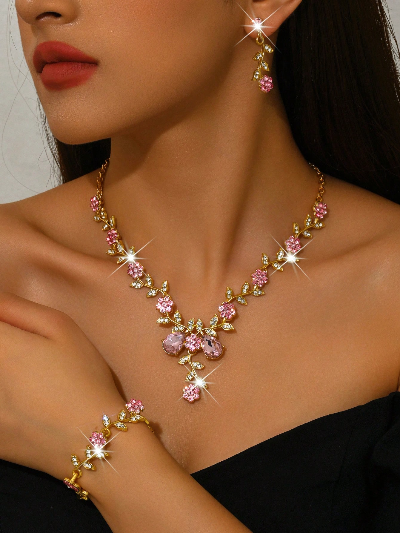 Ensemble de bijoux de mode comprenant un collier et des boucles d'oreilles brillants avec — vue 8