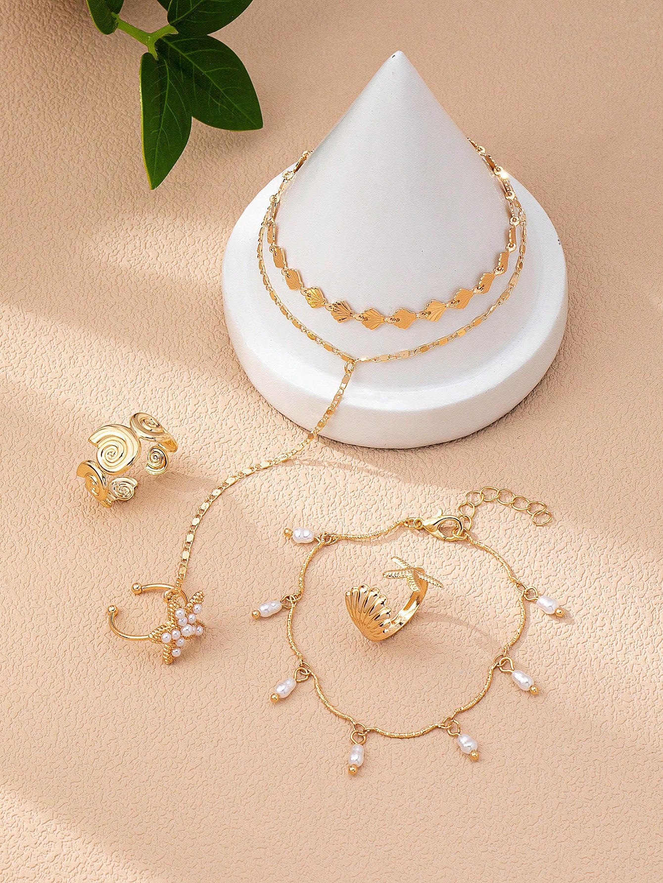 1 set de bracelet jonc géométrique doré et bague, assortiment de bracelet et bague, — vue 6