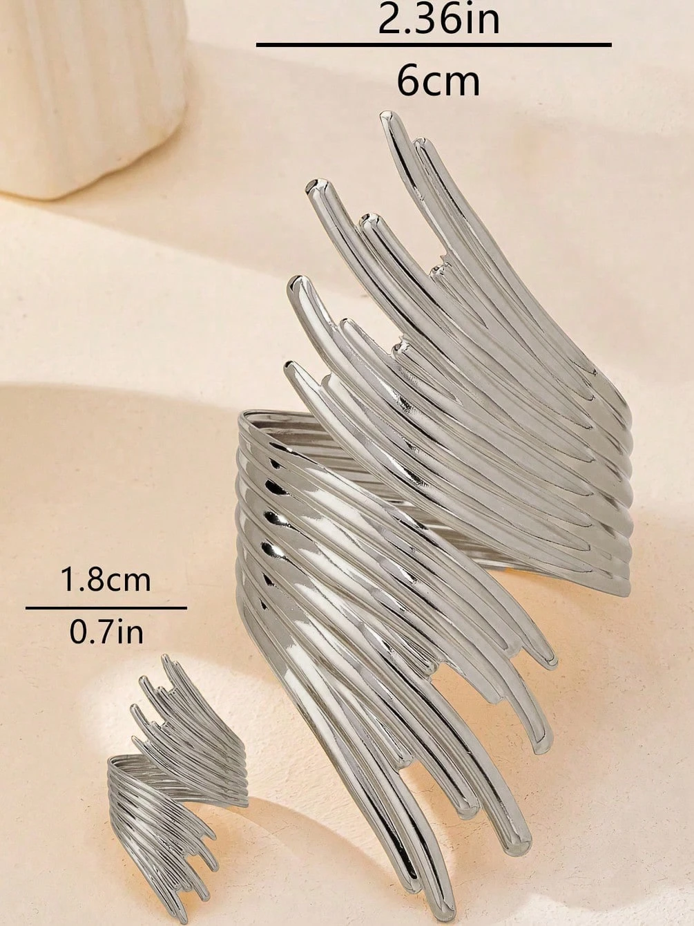 /set Bracelet et bague à aile texturée personnalisée de style européen et américain, — vue 9
