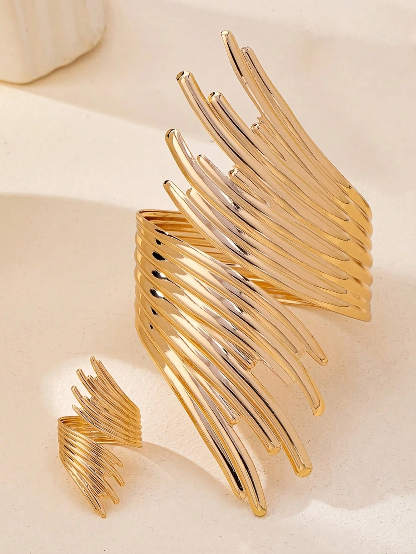 /Ensemble Bracelet et Bague à Ailes Texturées Style Européen et Américain Mode — vue 11