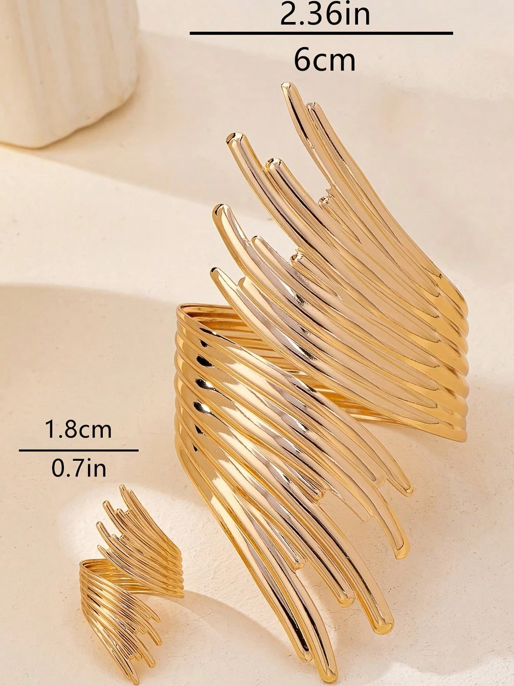 /Ensemble Bracelet et Bague à Ailes Texturées Style Européen et Américain Mode — vue 9