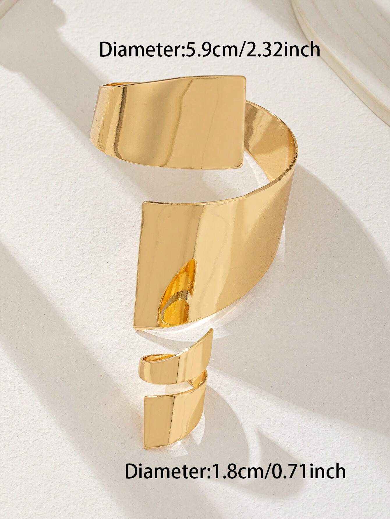 1 set de bracelet jonc géométrique doré et bague, assortiment de bracelet et bague, — vue 7