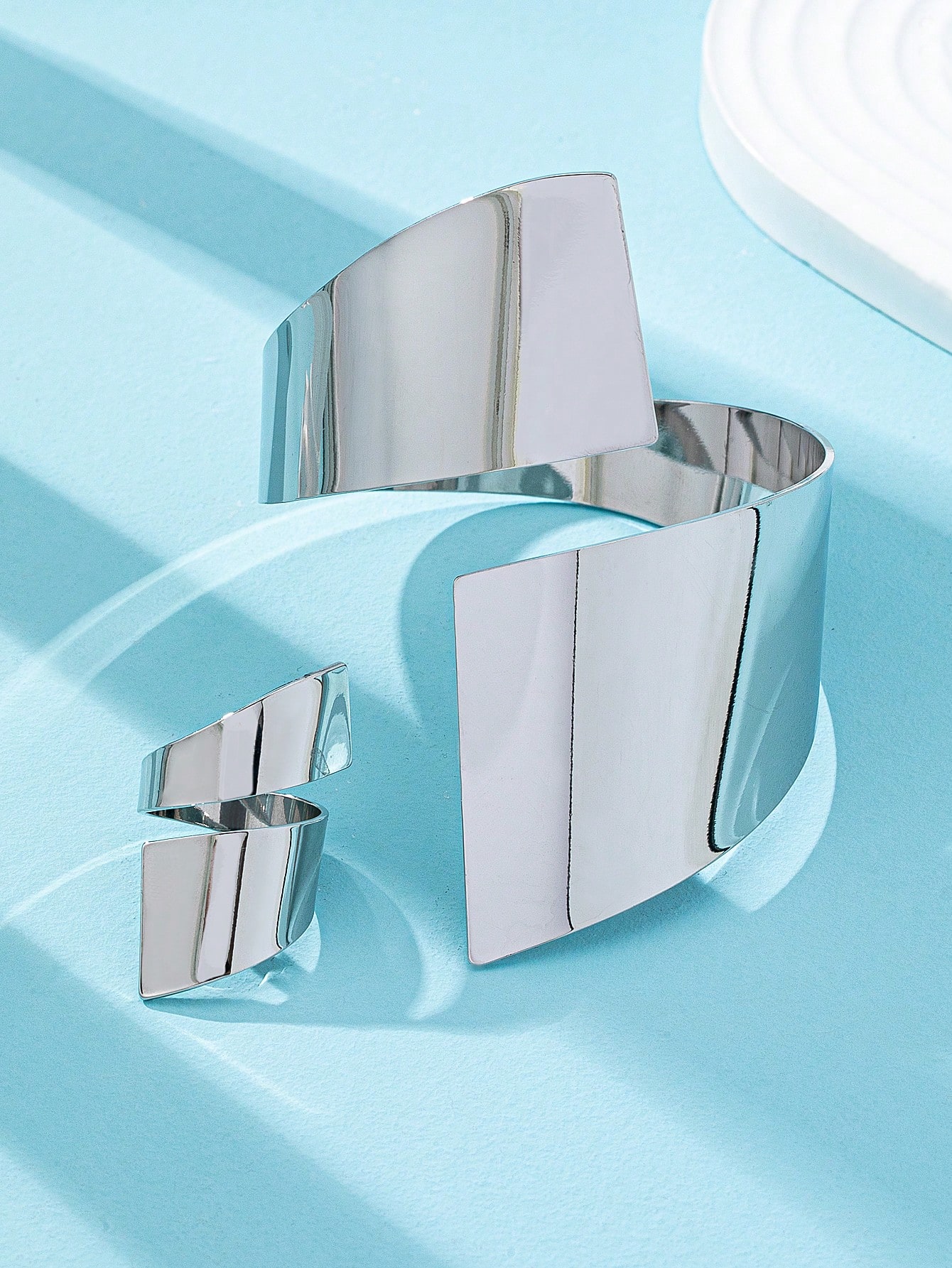 1 set de bracelet jonc géométrique doré et bague, assortiment de bracelet et bague, — vue 8
