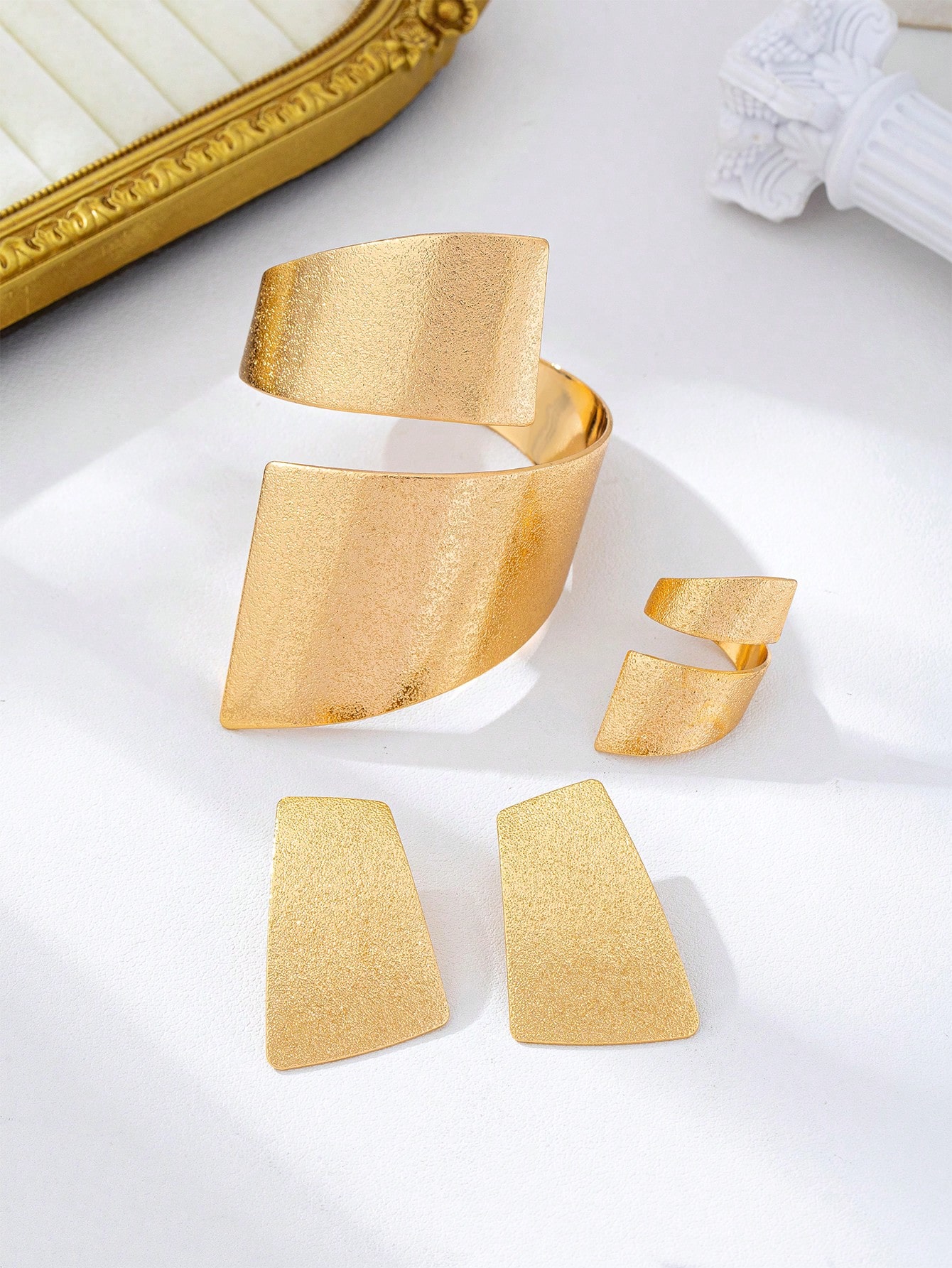 1 set de bijoux à la mode en métal avec boucles d'oreilles à larges clous géométriques — vue 6