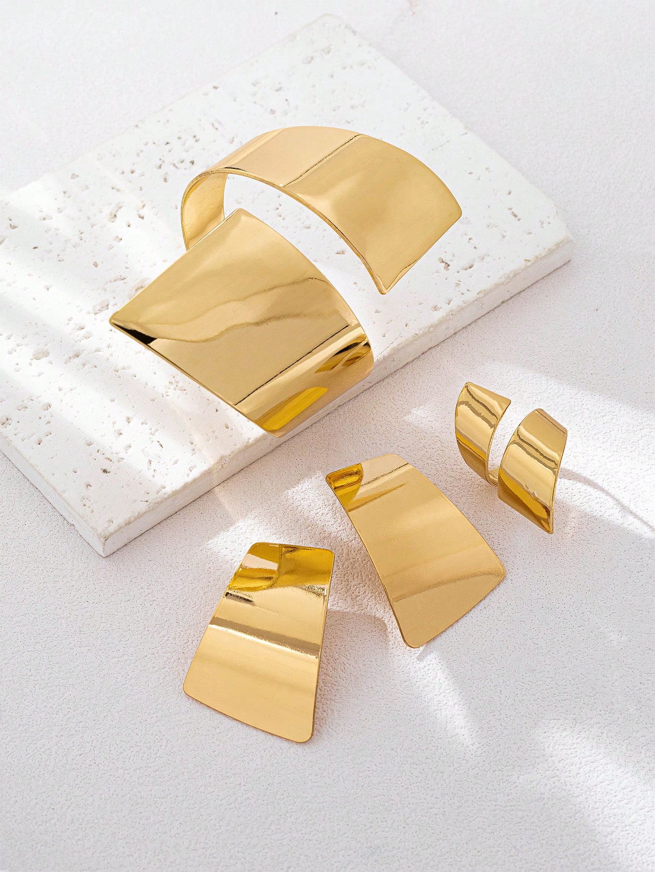 1 set de bijoux à la mode en métal avec boucles d'oreilles à larges clous géométriques — vue 5