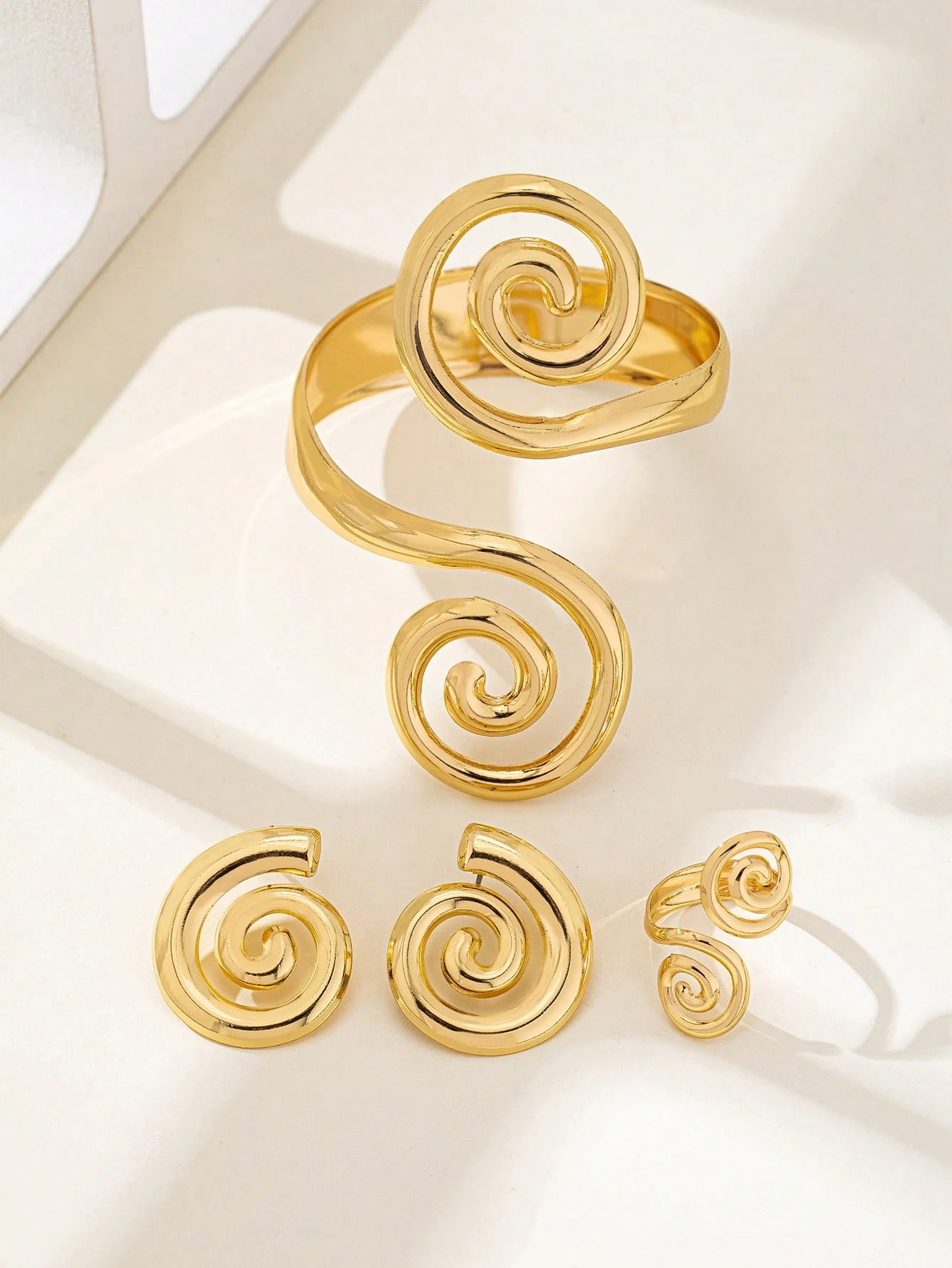 1 set de bijoux à la mode en métal avec boucles d'oreilles à larges clous géométriques — vue 12
