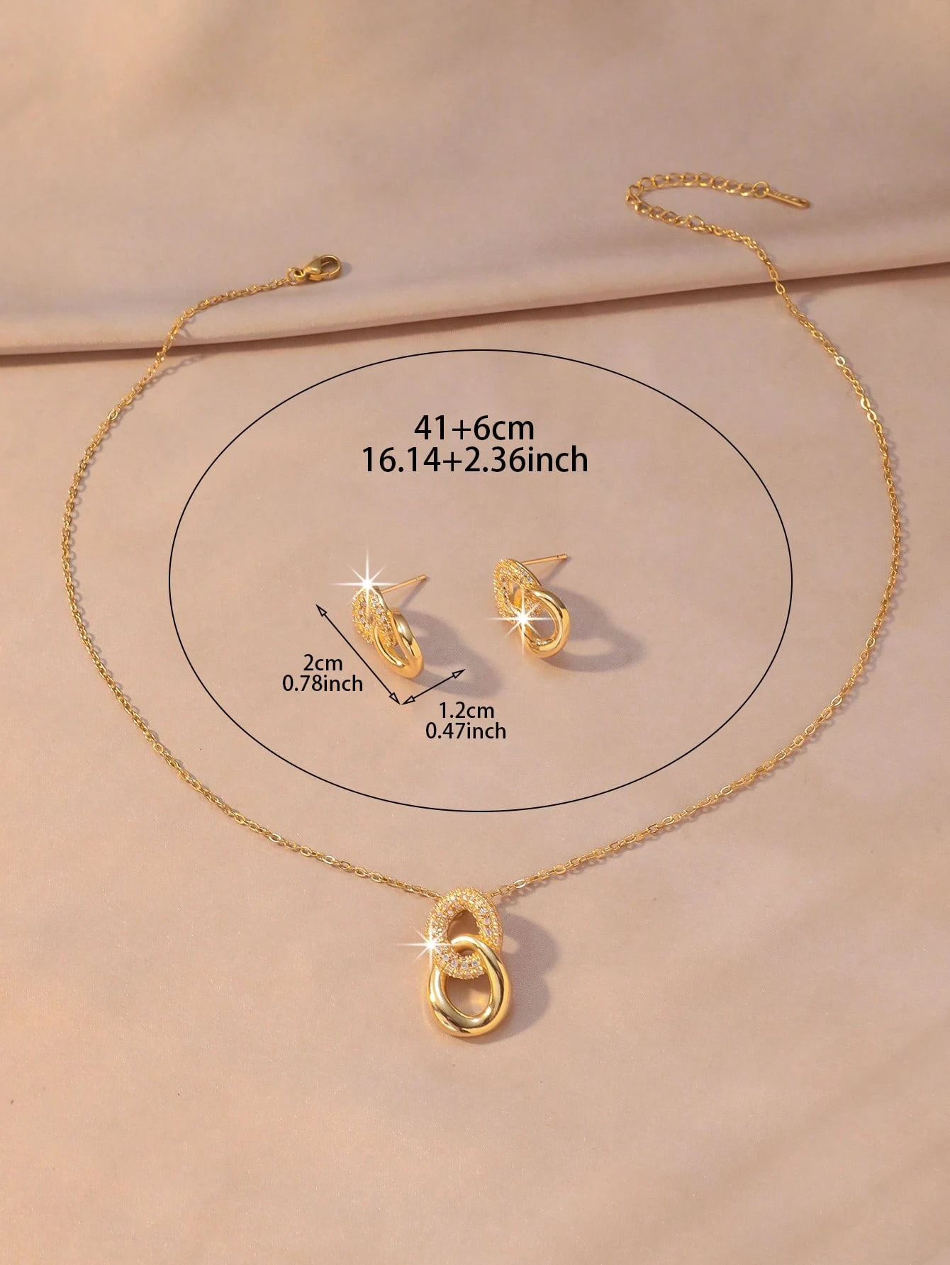 /Set Collier pendentif ovale double entrelacé or/argent pour femmes & boucles d'oreilles — vue 5
