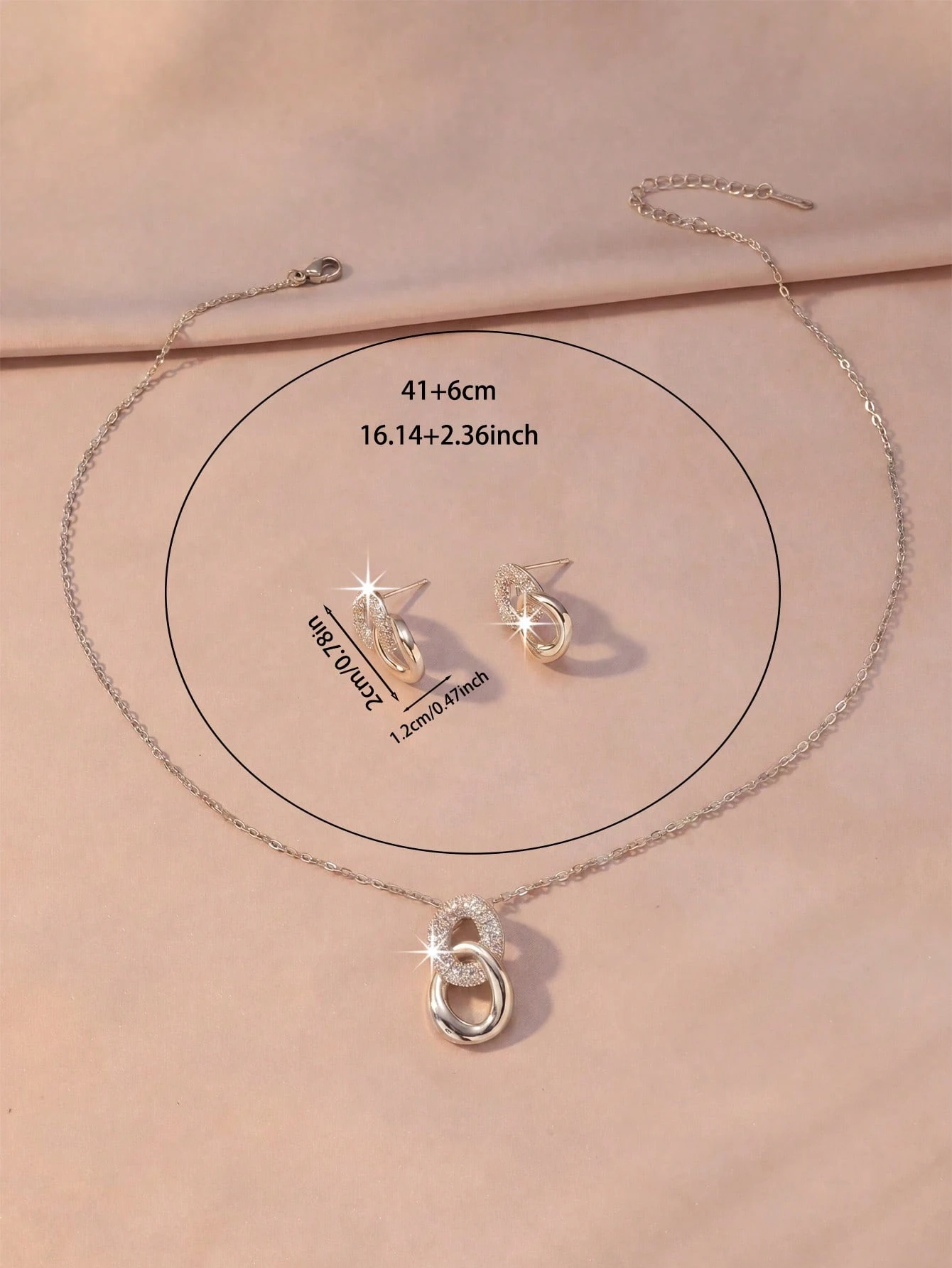 /Set Collier pendentif ovale double entrelacé or/argent pour femmes & boucles d'oreilles — vue 12