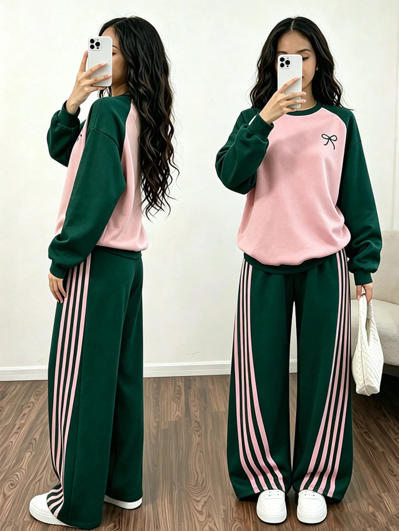 Tenues d'automne pour adolescentes 2 pièces/set Sweat-shirt à capuche col en V avec — vue 6