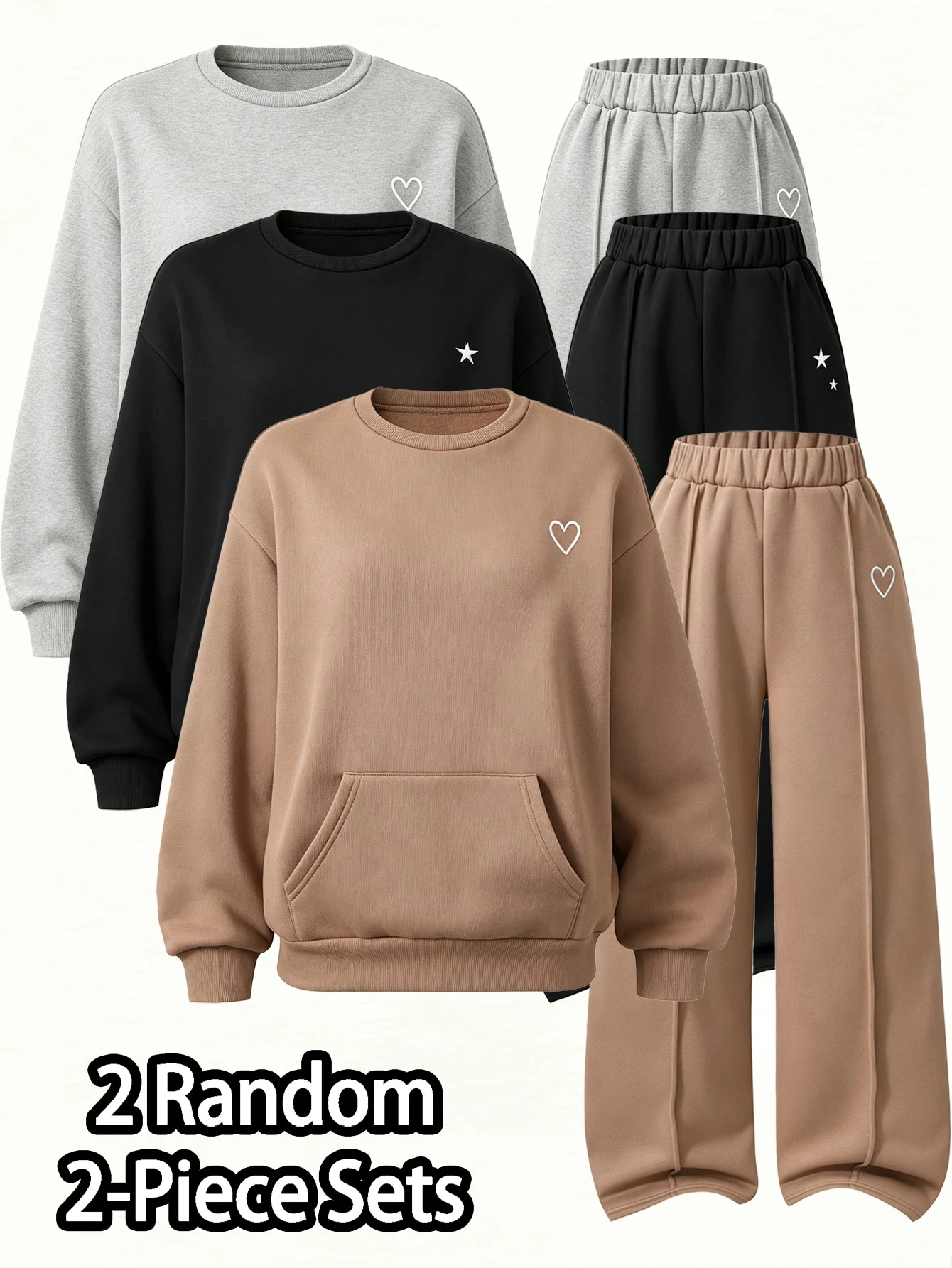 Tenues d'automne pour adolescentes 2 pièces/set Sweat-shirt à capuche col en V avec — vue 5