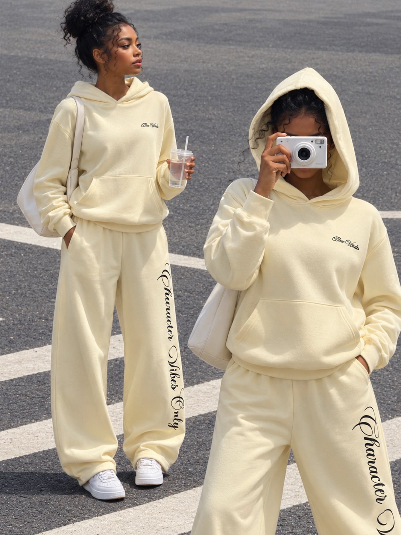 Tenues d'automne pour adolescentes 2 pièces/set Sweat-shirt à capuche col en V avec — vue 10