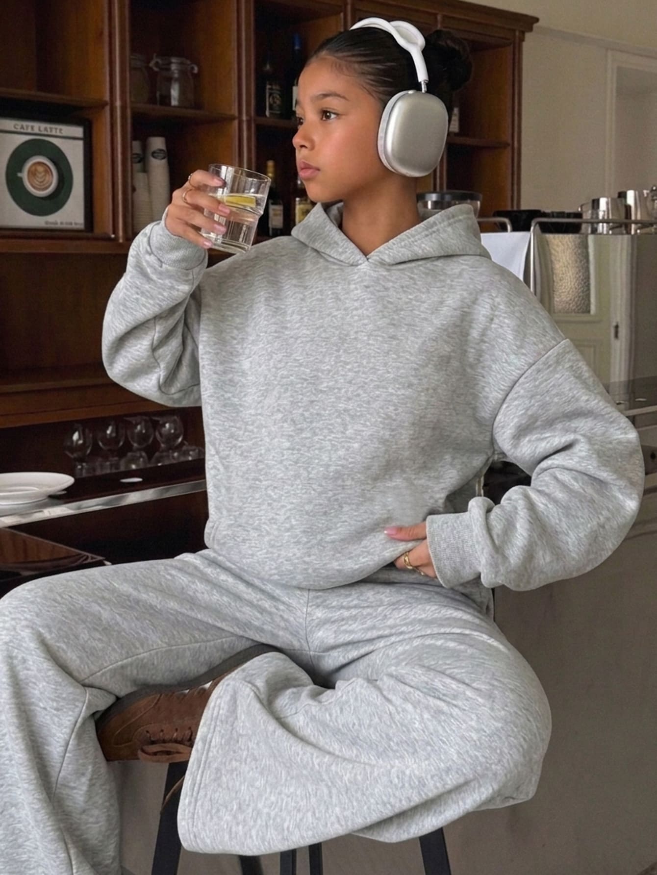 Tenues d'automne pour adolescentes 2 pièces/set Sweat-shirt à capuche col en V avec — vue 7