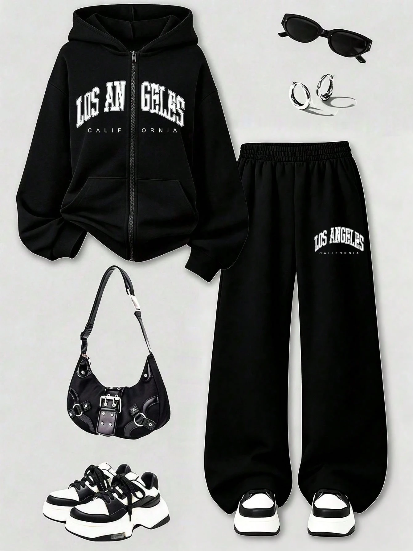 Ensemble 2 pièces sweat-shirt à capuche zippé + pantalon long décontracté pour — vue 2