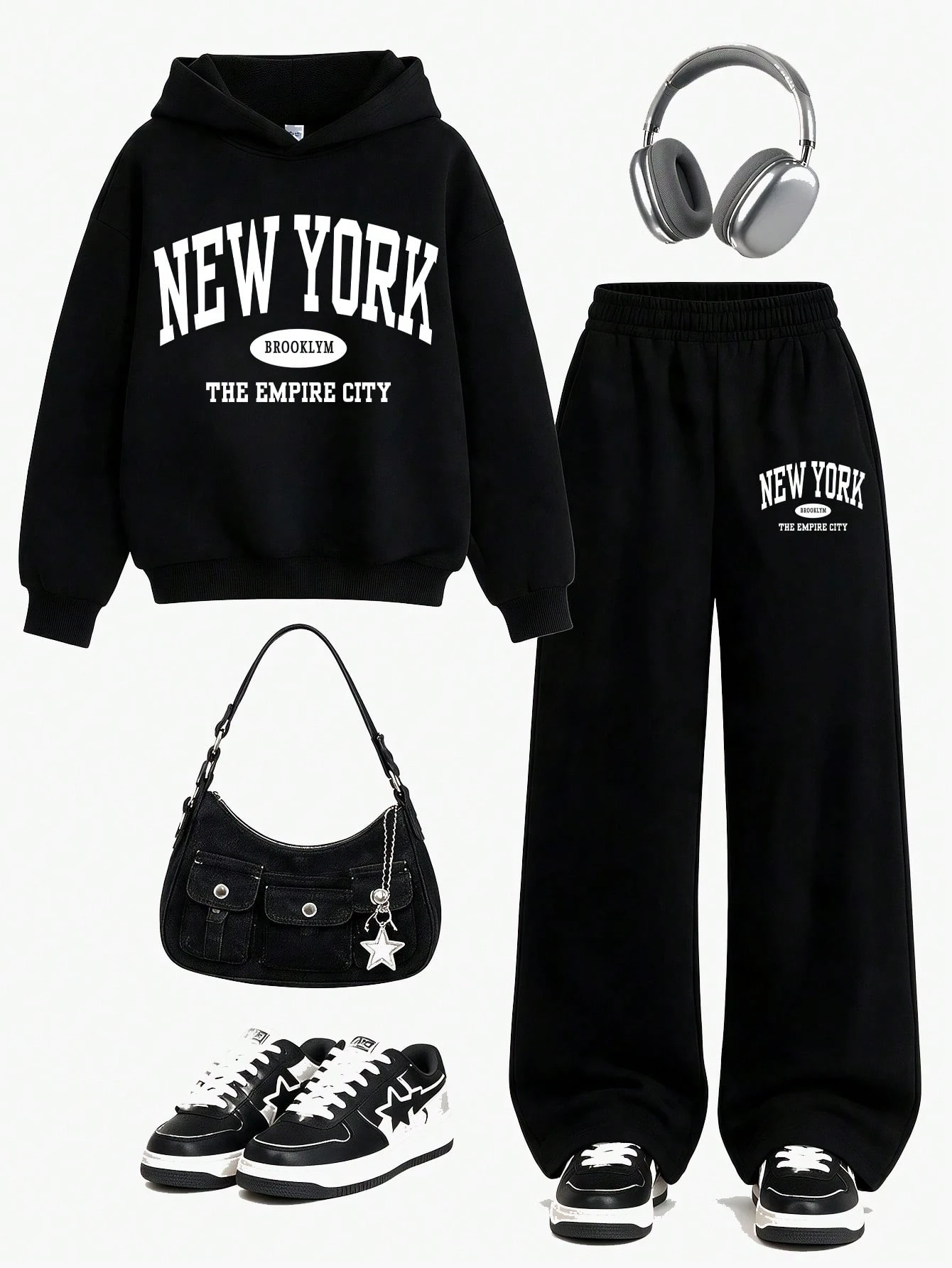 Ensemble 2 pièces pour adolescentes, sweat-shirt à capuche imprimé polyvalent + pantalon