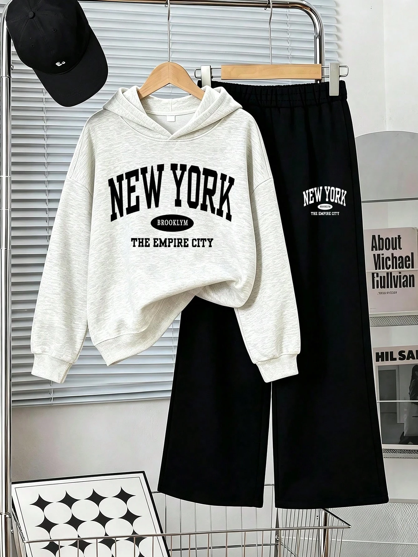 Ensemble 2 pièces pour adolescentes, sweat-shirt à capuche imprimé polyvalent + pantalon — vue 2