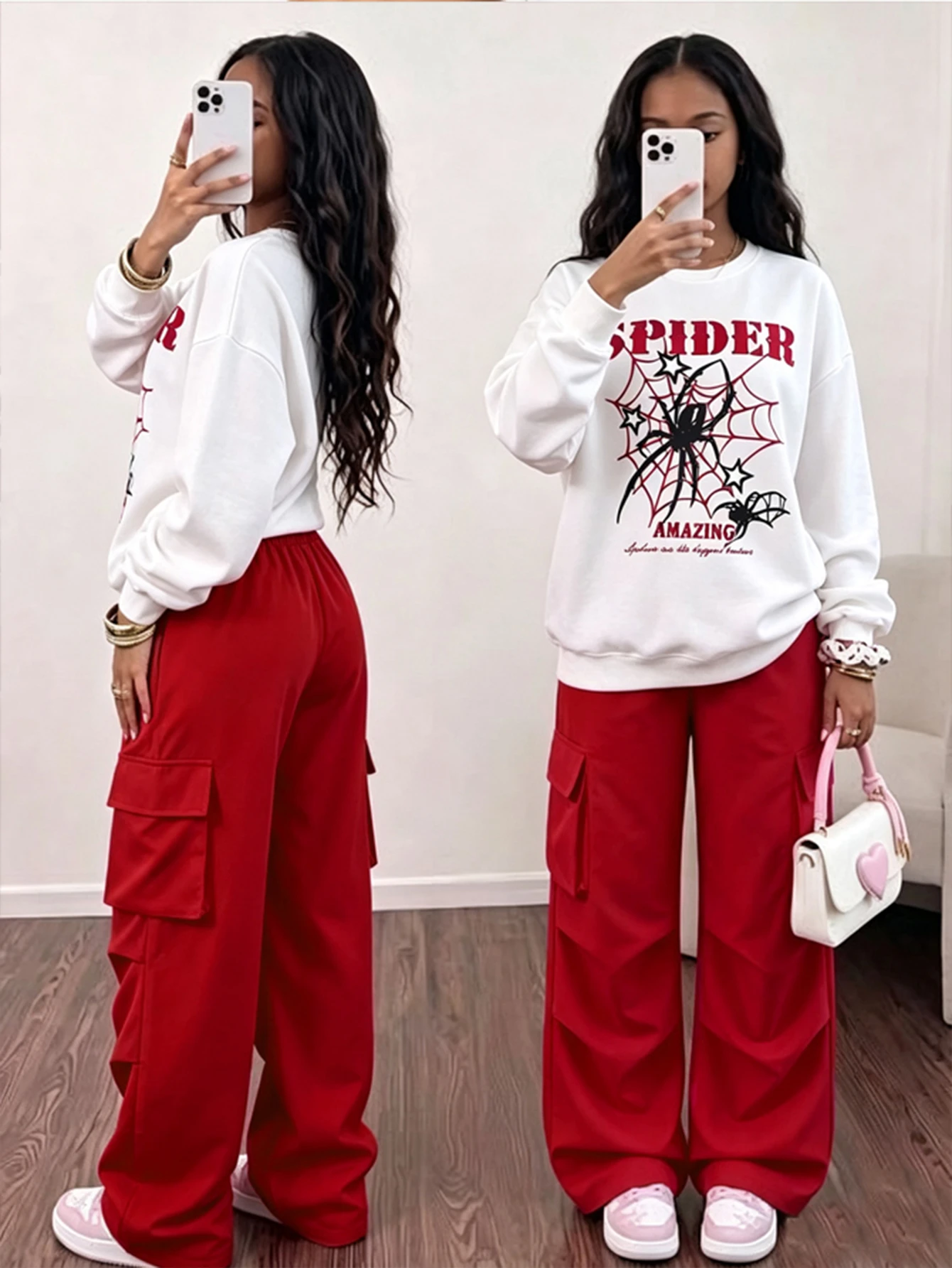 Tenues d'automne pour adolescentes 2 pièces/set Sweat-shirt à capuche col en V avec — vue 14