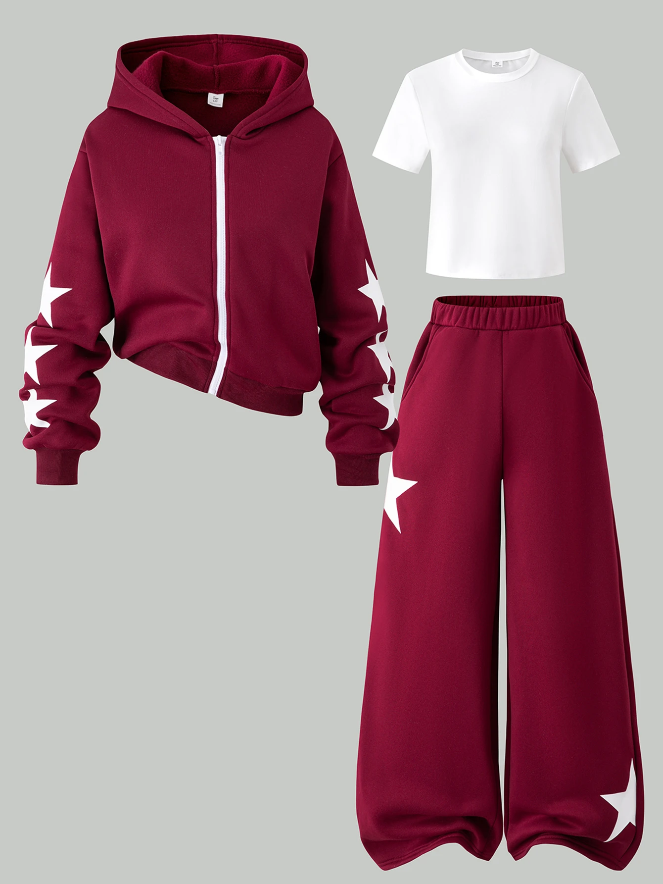 Ensemble pour adolescentes: veste zippée ample décontractée doublée polaire, top à — vue 3