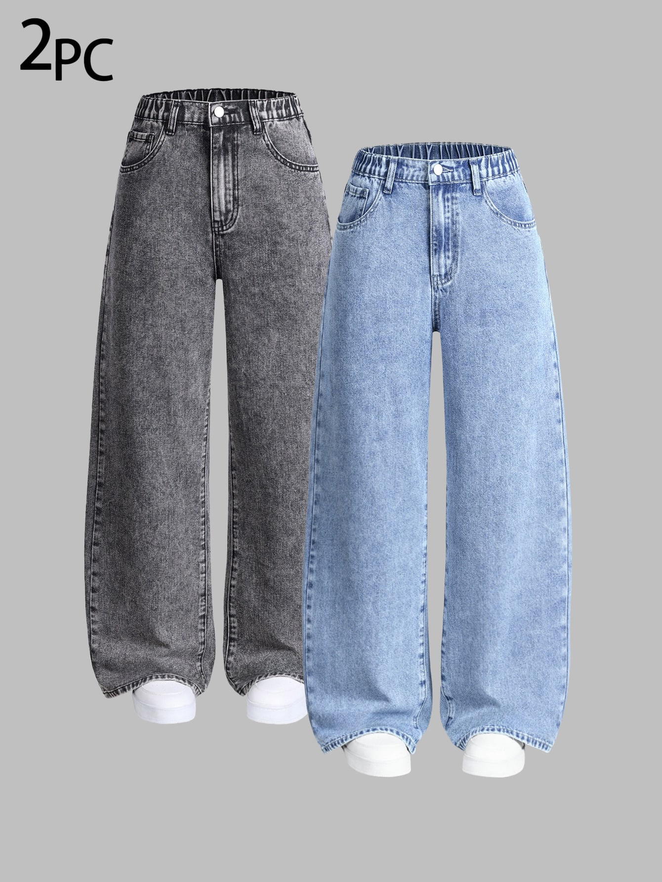 2 pièces Jeans décontractés à jambe droite ample et polyvalente pour adolescentes — vue 7