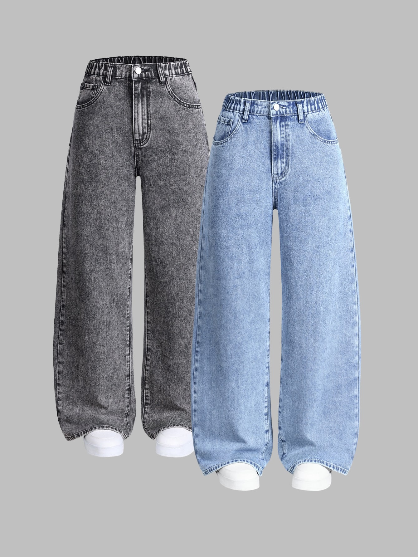 2 pièces Jeans décontractés à jambe droite ample et polyvalente pour adolescentes — vue 9