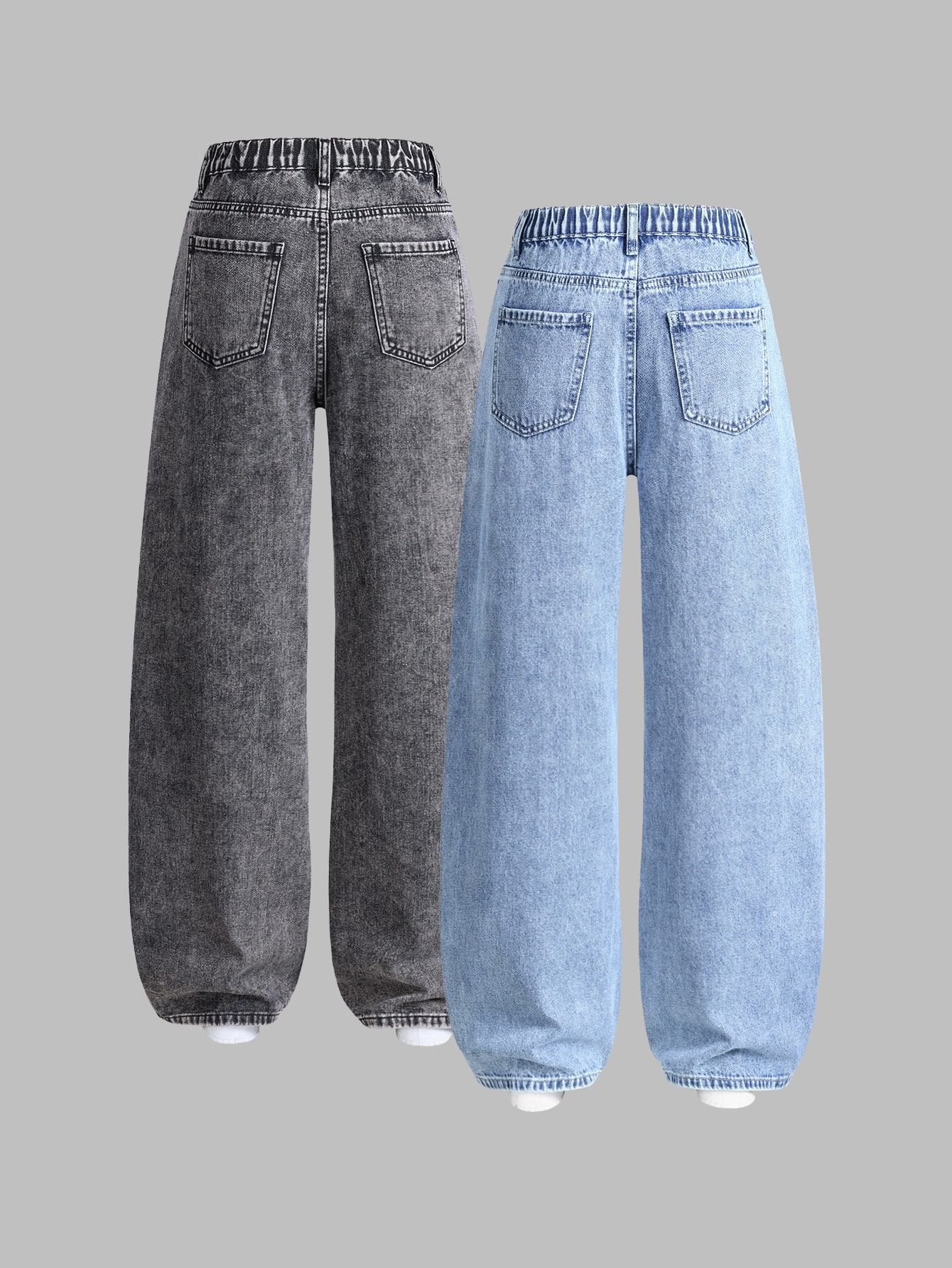 2 pièces Jeans décontractés à jambe droite ample et polyvalente pour adolescentes — vue 8