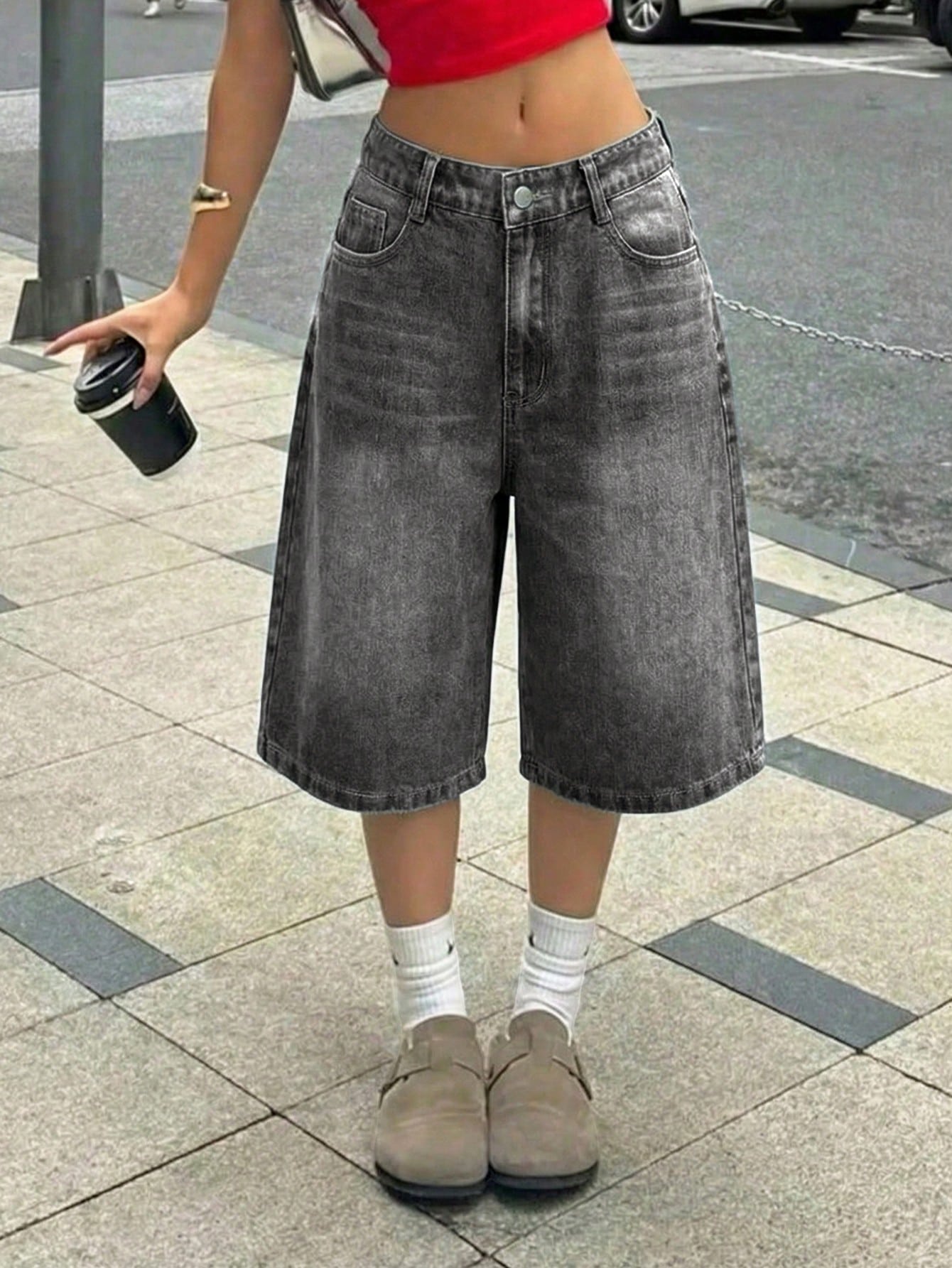 Shorts en jean ample à design de poche lavé rétro Y2K pour adolescentes, shorts en — vue 2