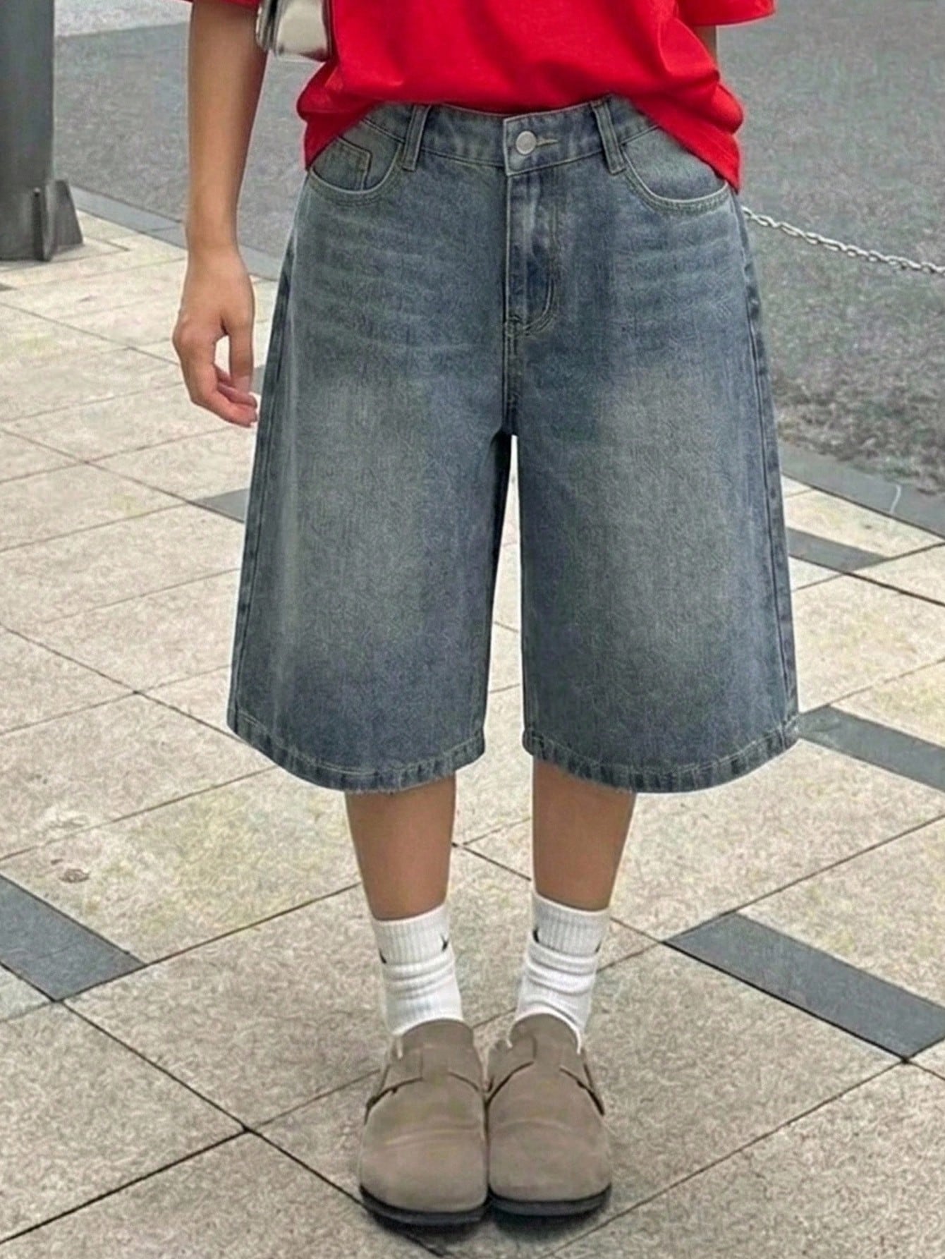 Shorts en jean ample à design de poche lavé rétro Y2K pour adolescentes, shorts en — vue 3