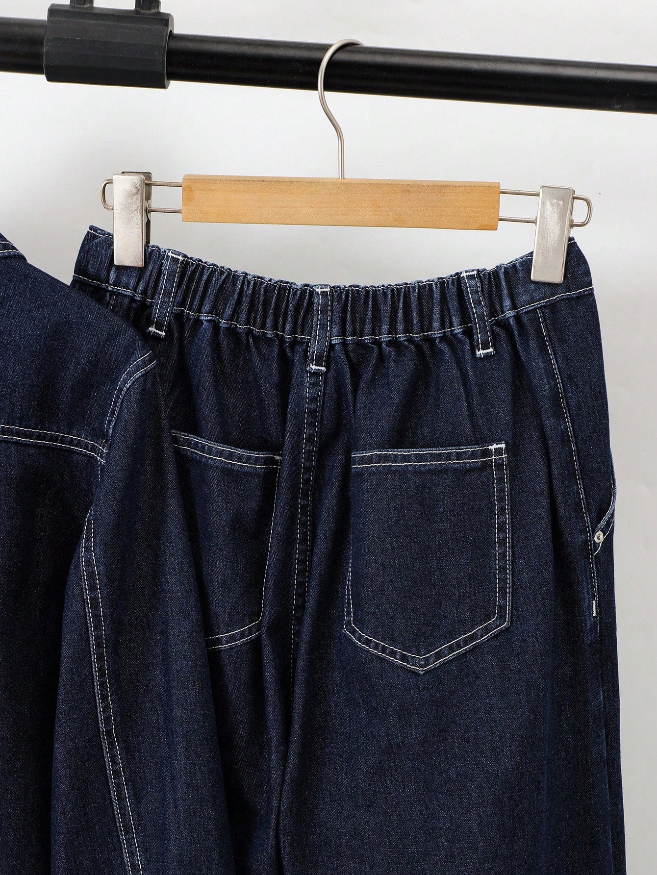 2 pièces/Set Ado Fille Veste courte en jean bleu marine à manches longues avec col — vue 5