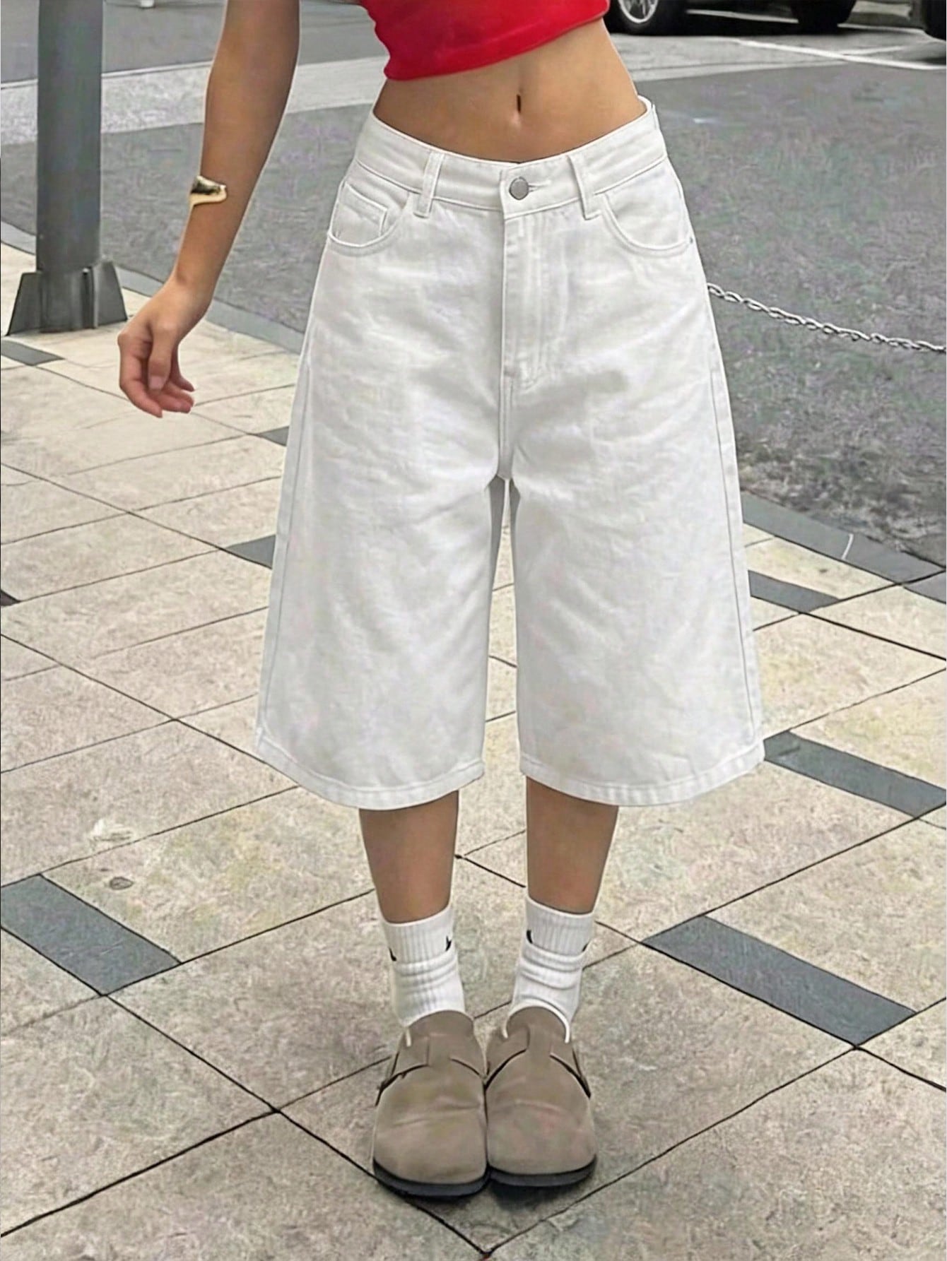Shorts en jean ample à design de poche lavé rétro Y2K pour adolescentes, shorts en — vue 5