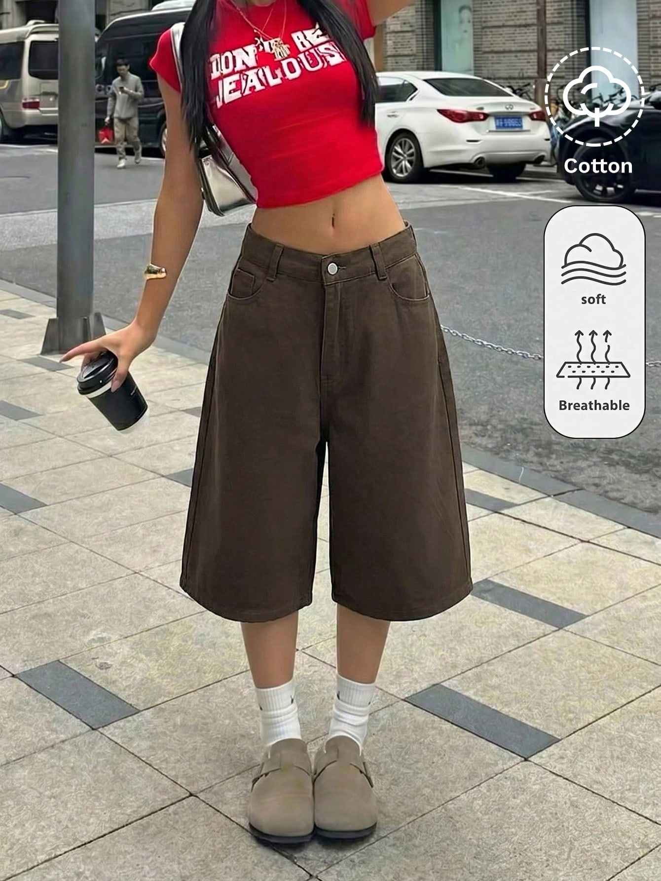 Shorts en jean ample à design de poche lavé rétro Y2K pour adolescentes, shorts en — vue 4