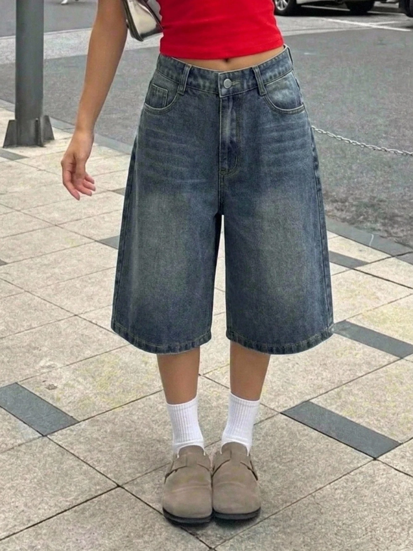 Shorts en jean ample à design de poche lavé rétro Y2K pour adolescentes, shorts en — vue 6