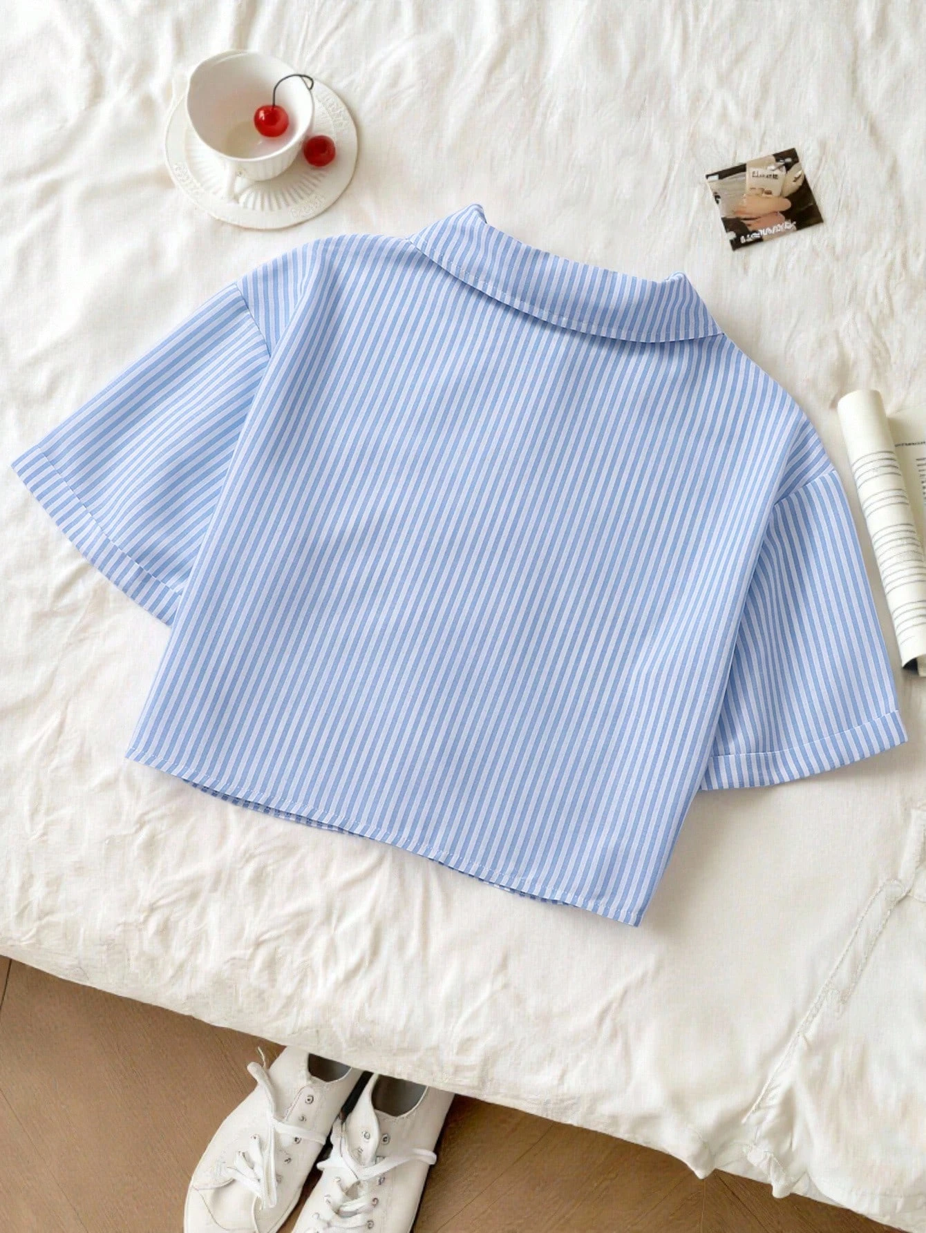 Chemise à manches courtes pour adolescente, imprimé carreaux noir et blanc avec — vue 4